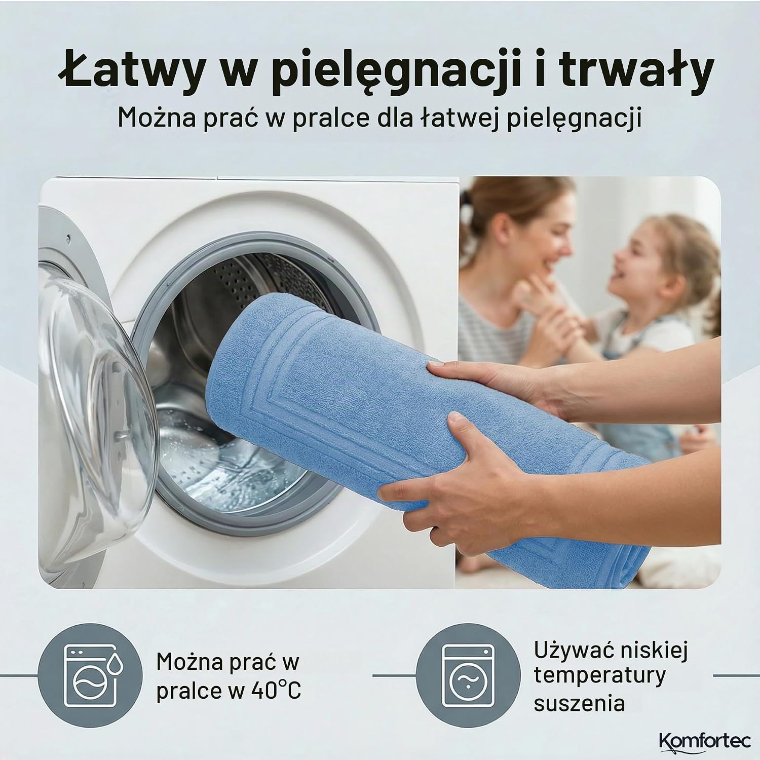Detalle de Komfortec kmf-bathmat-50x70-hellblau – 2 bawełniane dywaniki łazienkowe