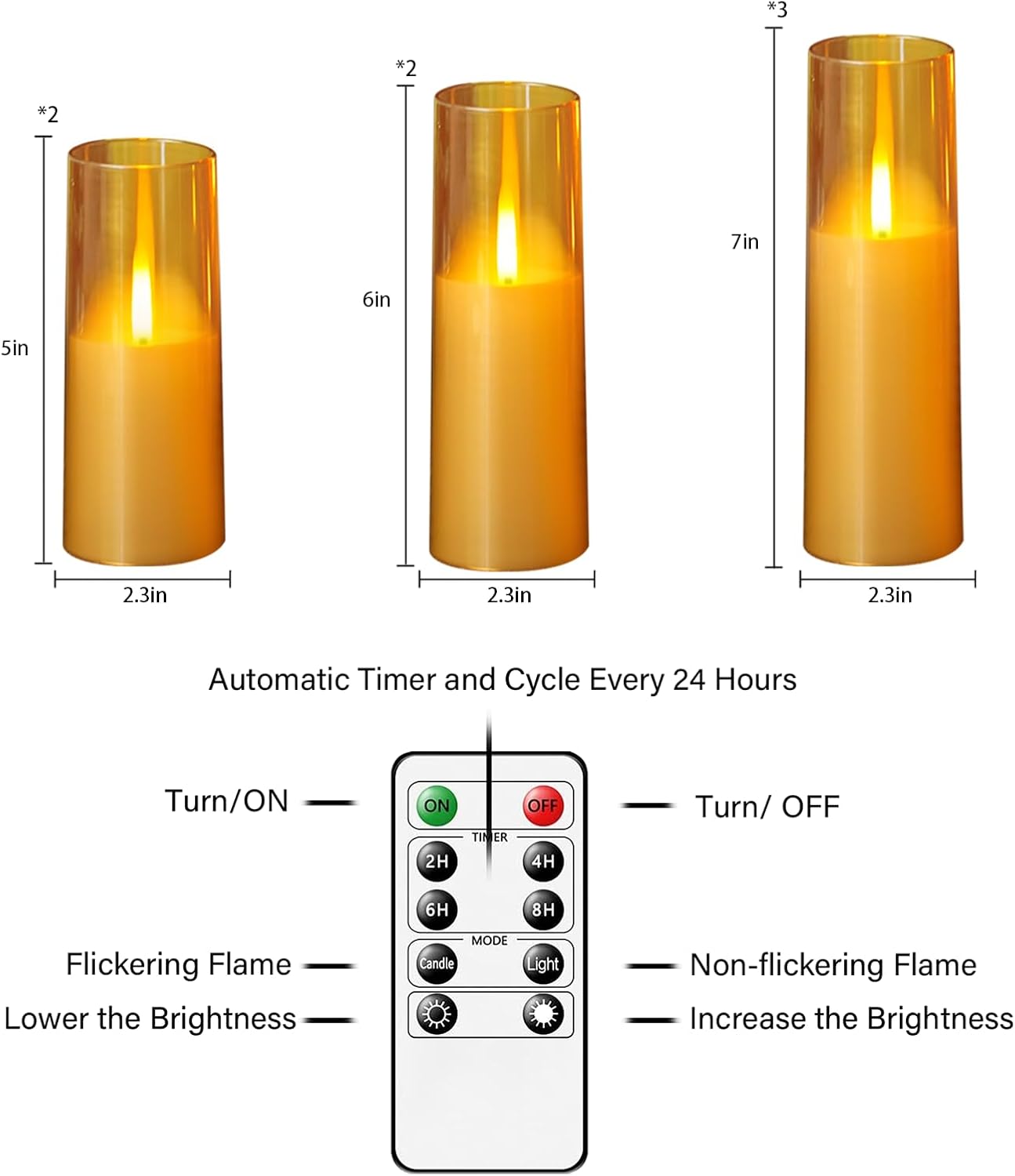 Detalle de kakoya WYLZ-005 Flameless LED Candle Set, 7 Gold Acrylic Pillars with Remote