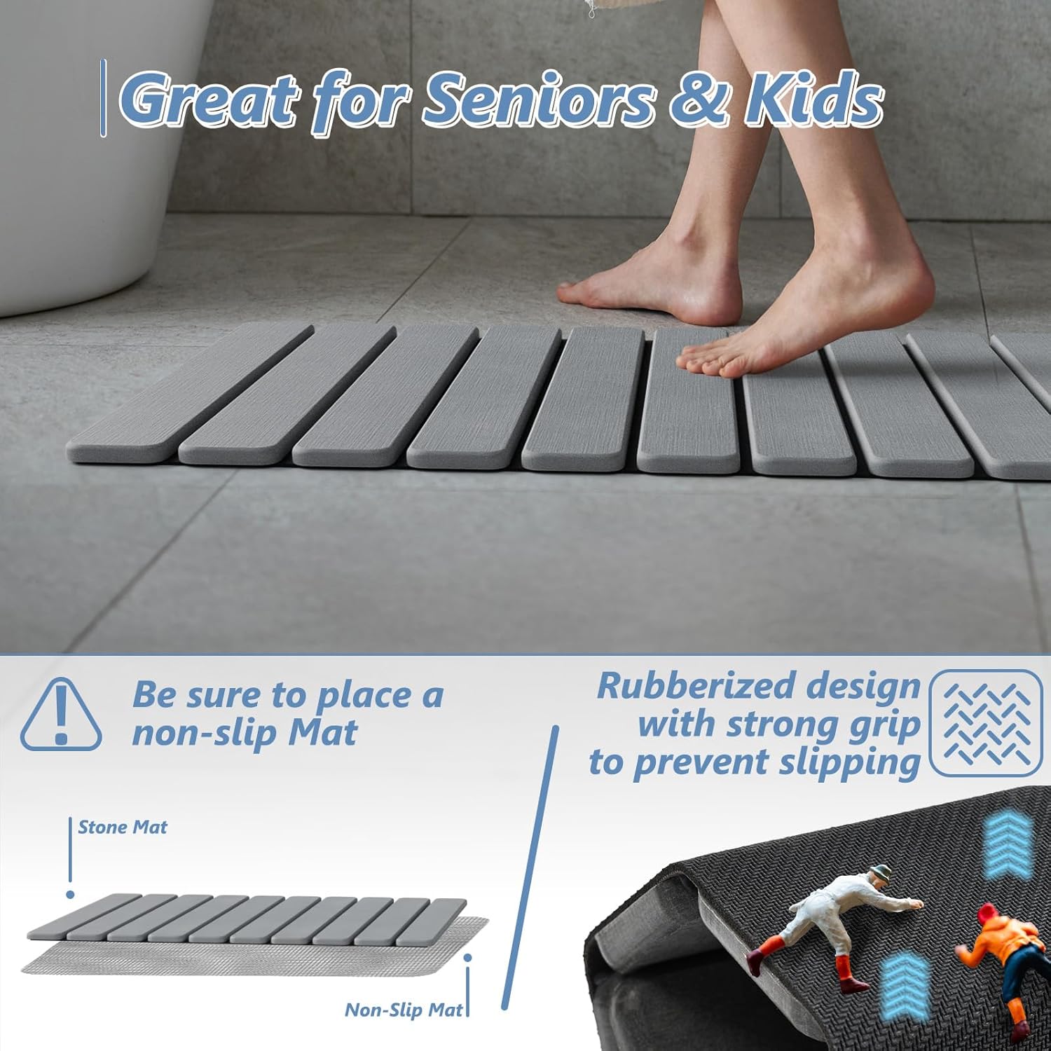 Thumbnail 2 de AWW Foldable Stone Bath Mat (Diatomaceous Earth) — Quick-Drying, Non-Slip, Easy-Clean Grey