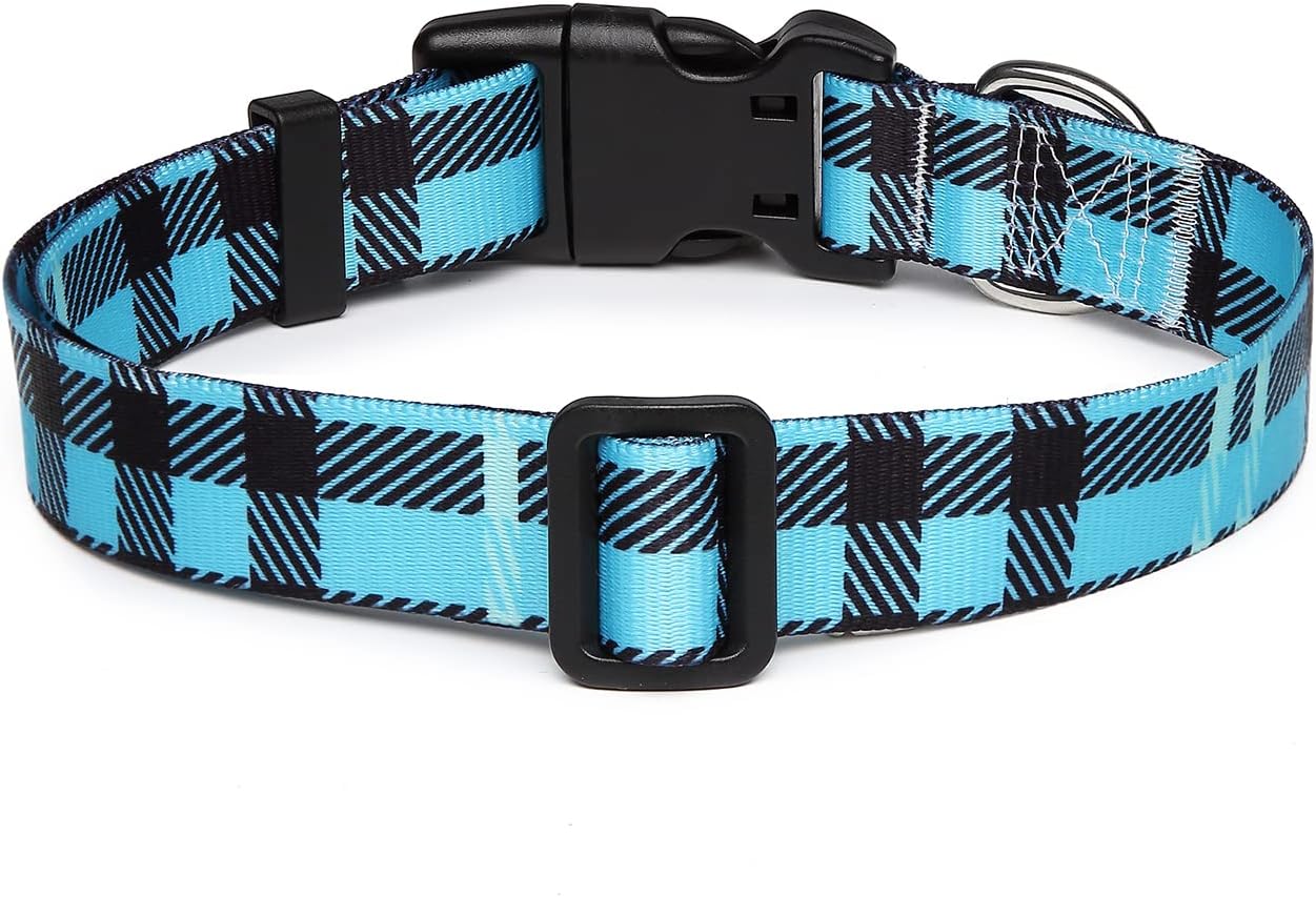 Detalle 2 de Mercano verstellbares Hundehalsband aus weichem Nylon (L, kariertes Blau) – Komfort & robustes Design