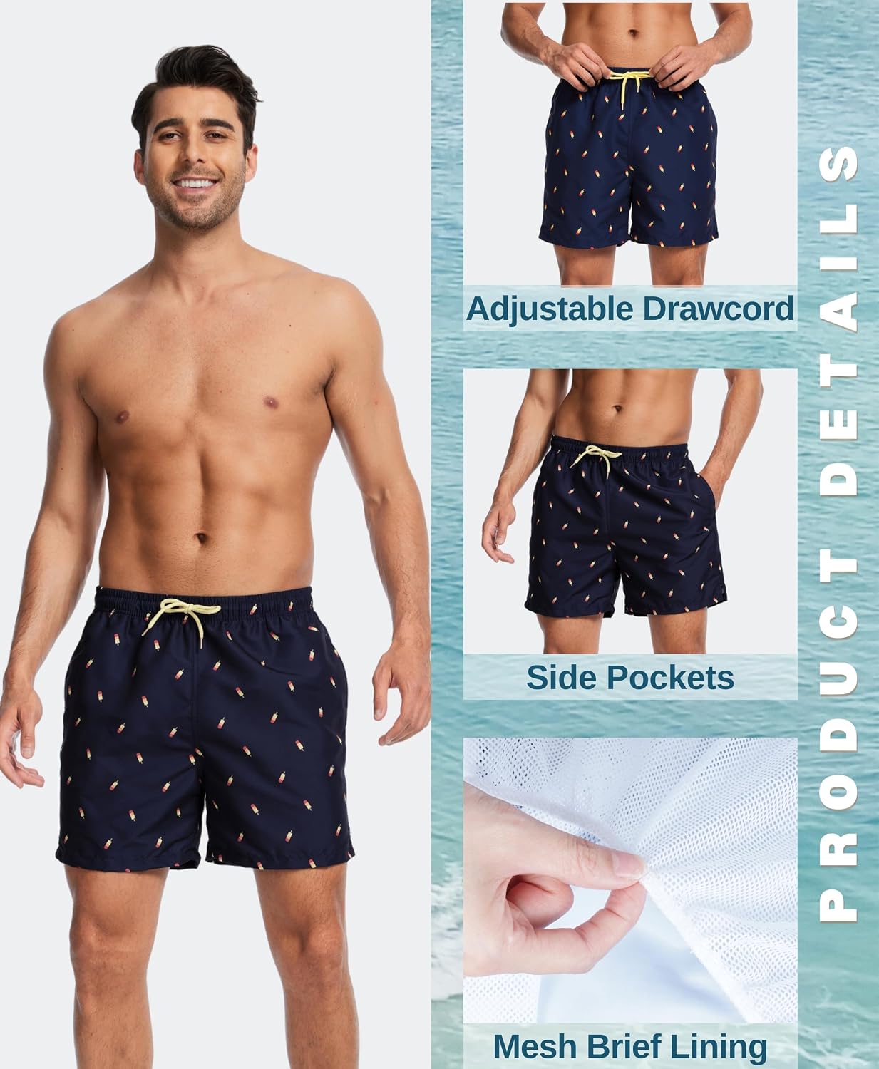 Thumbnail 2 de AMZSPORT shorts de bain homme boardshort imperméable avec poches et doublure en maille