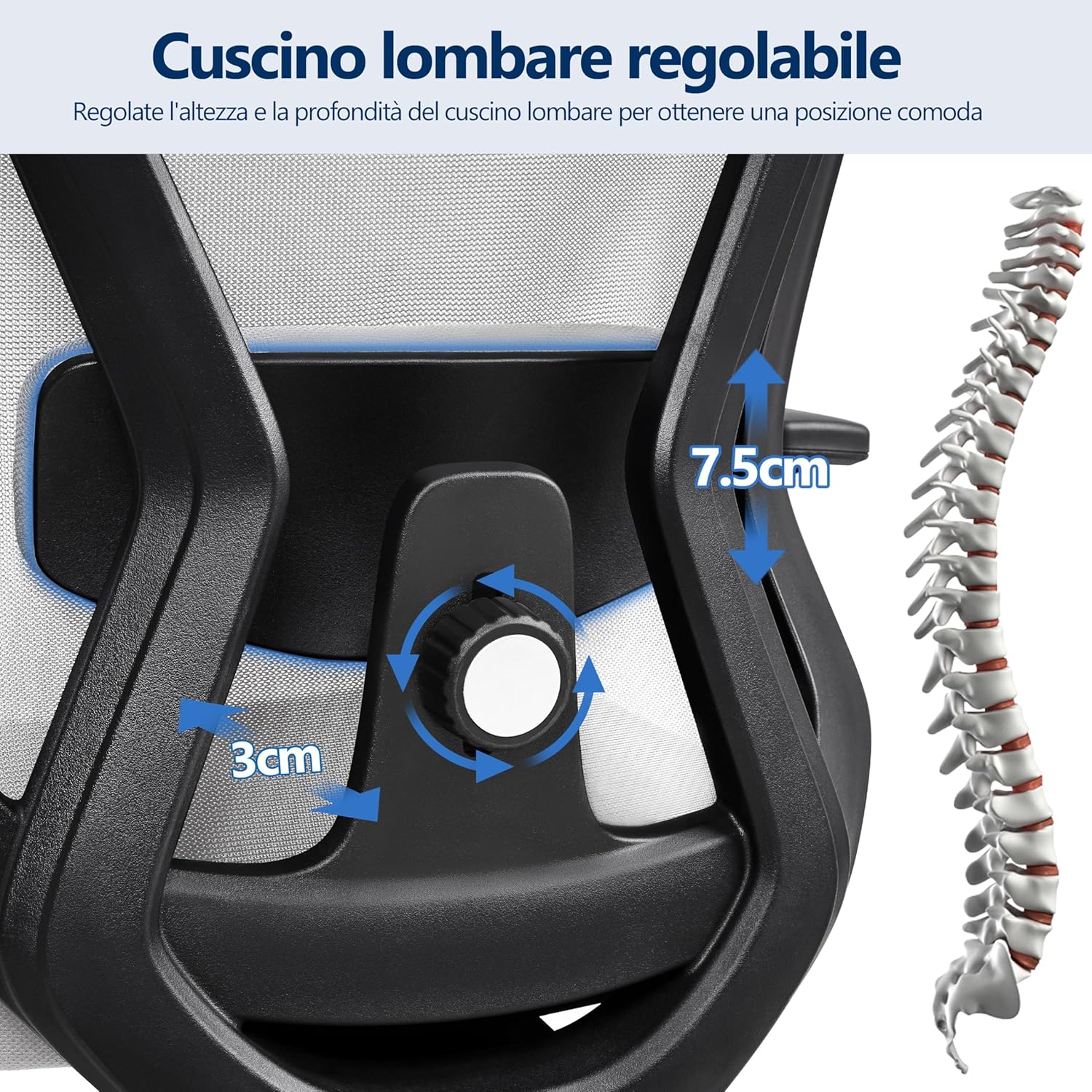 Thumbnail 6 de Yaheetech Poltrona/Sedia Ufficio Ergonomica Lombare con Schienale Reclinabile e Braccioli Regolabili – 90°-130°, Rete Traspirante, SGS, EN1335, 136 kg