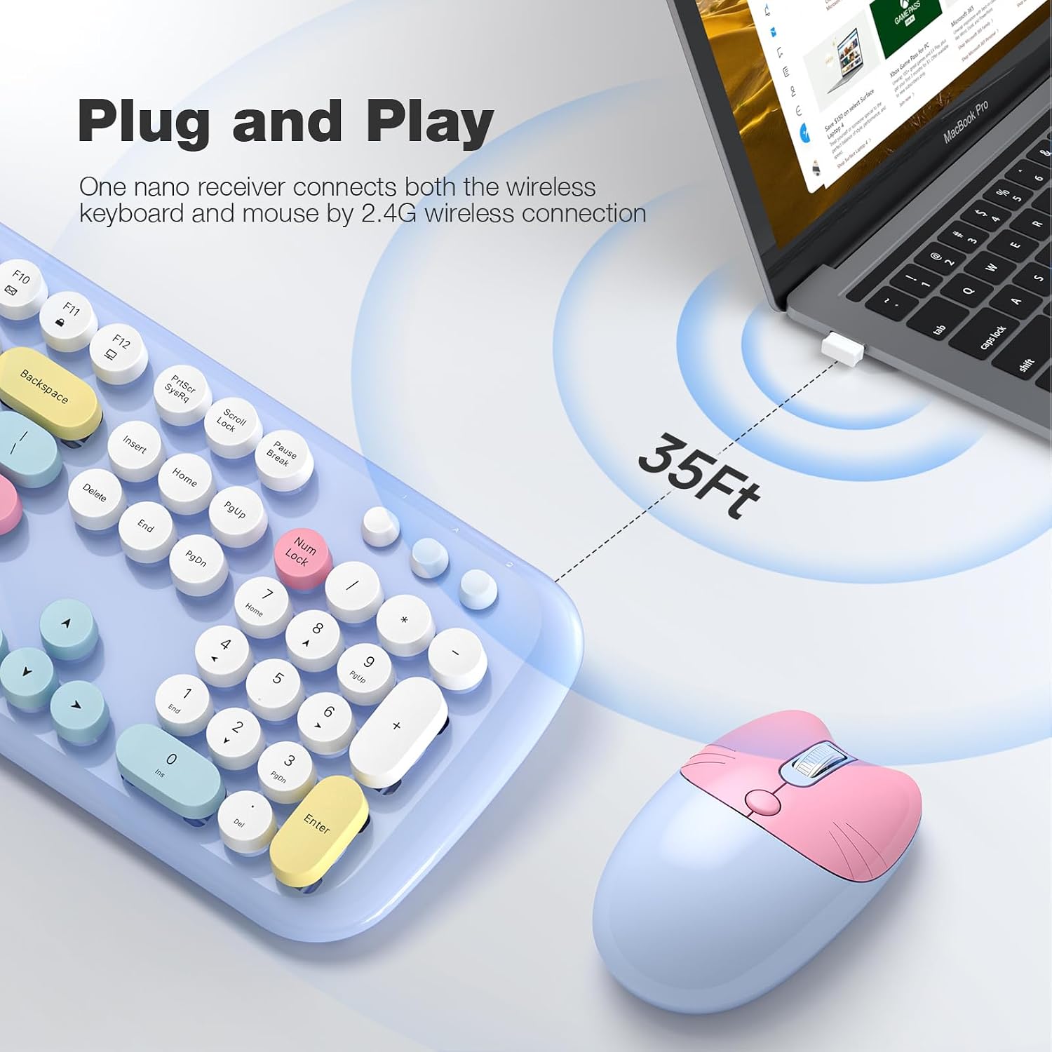 Detalle 2 de MOWUX Full Size Retro Wireless Keyboard and Mouse