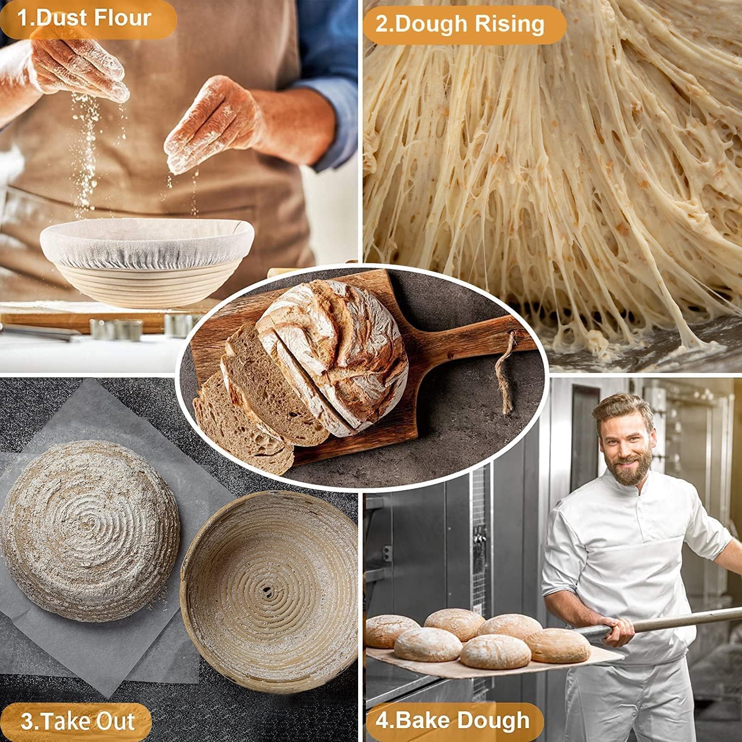 Thumbnail 6 de Clheatky Gärkörbchen Rund Set (23 cm) mit Leineneinsätzen – Proofing Basket für Brotteig bis 1 kg
