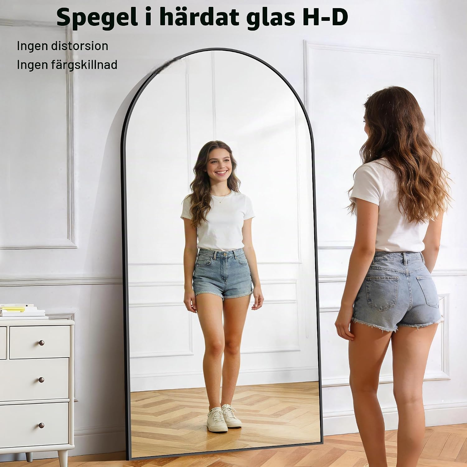 Detalle 2 de COFENY välvd helkroppsspegel 85 × 192 cm med aluminiumram och stativ