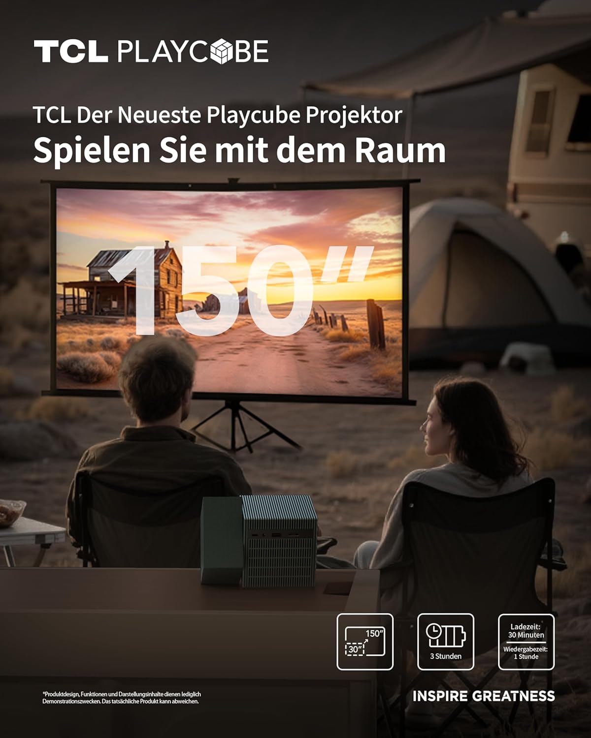 Thumbnail 2 de TCL PlayCube DLP Mini Beamer 4K mit Akku – kompakt, hell und flexibel