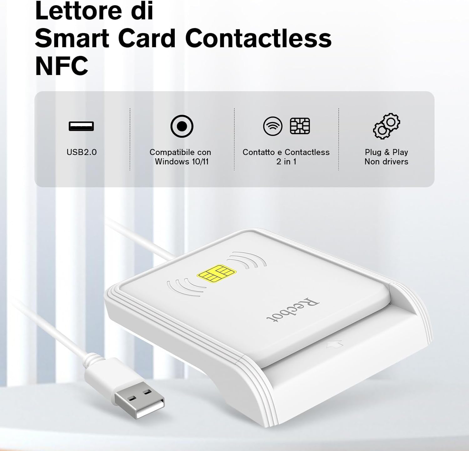 Detalle de Recbot Lettore CIE 3.0: Lettore CIE NFC e Card per firma digitale, compatibile Windows 10/11
