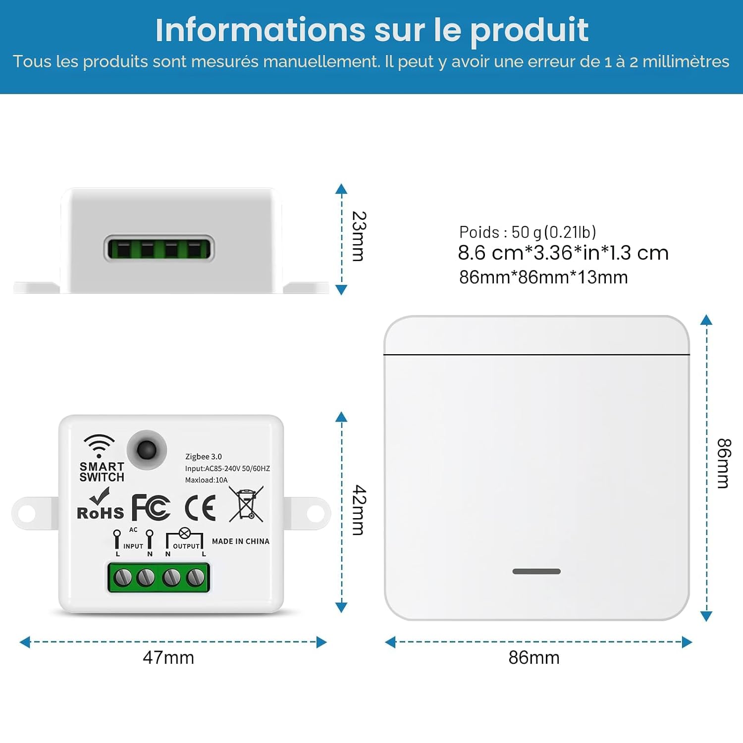 Thumbnail 6 de Pixelure Interrupteur d'éclairage sans fil — Contrôleur récepteur 10 A pour lampes jusqu’à 1500 W