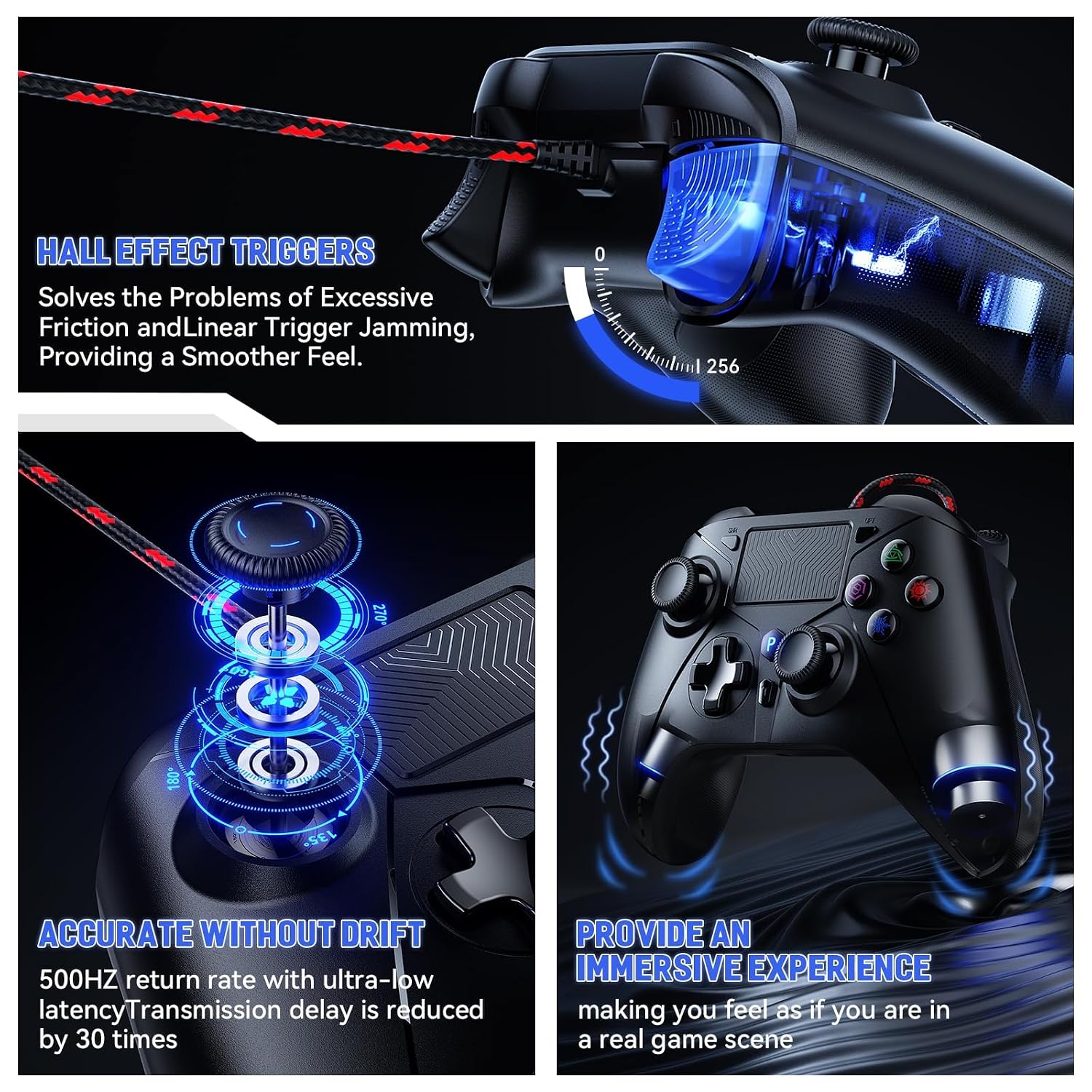 Detalle de Gamrombo Wired Controller for PS5: USB wired comfort for PS5, PS4, and PC with Turbo and 3.5mm jack