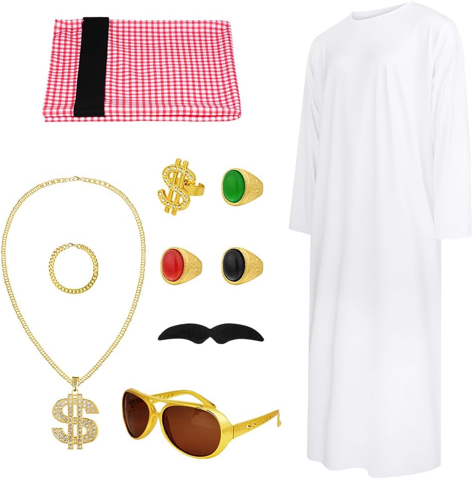 Thumbnail 6 de BSBUY Kostüm Arabischer Scheich Set für Herren – 10-teilig mit weißem Gewand, Karo-Tuch, Brille & Bart