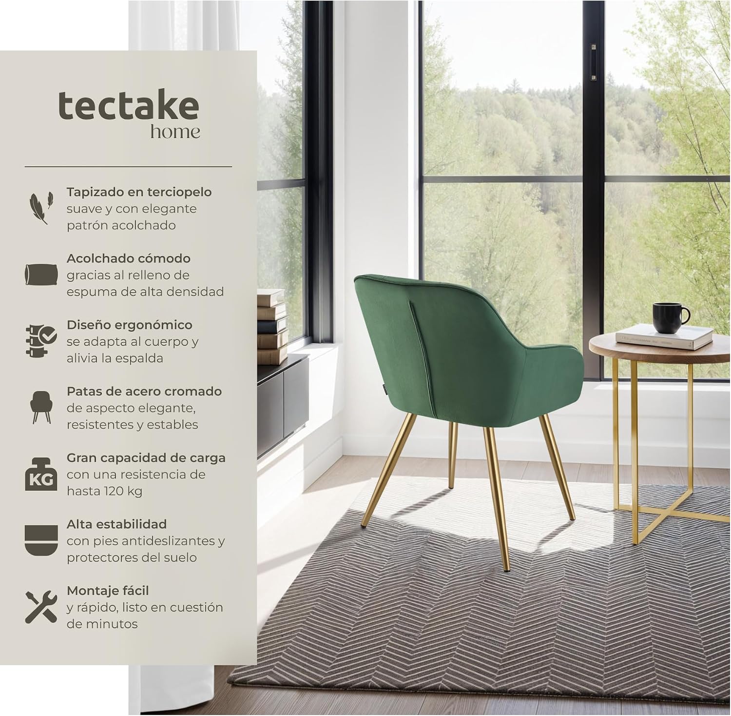 Thumbnail 3 de tectake Silla de comedor elegante verde