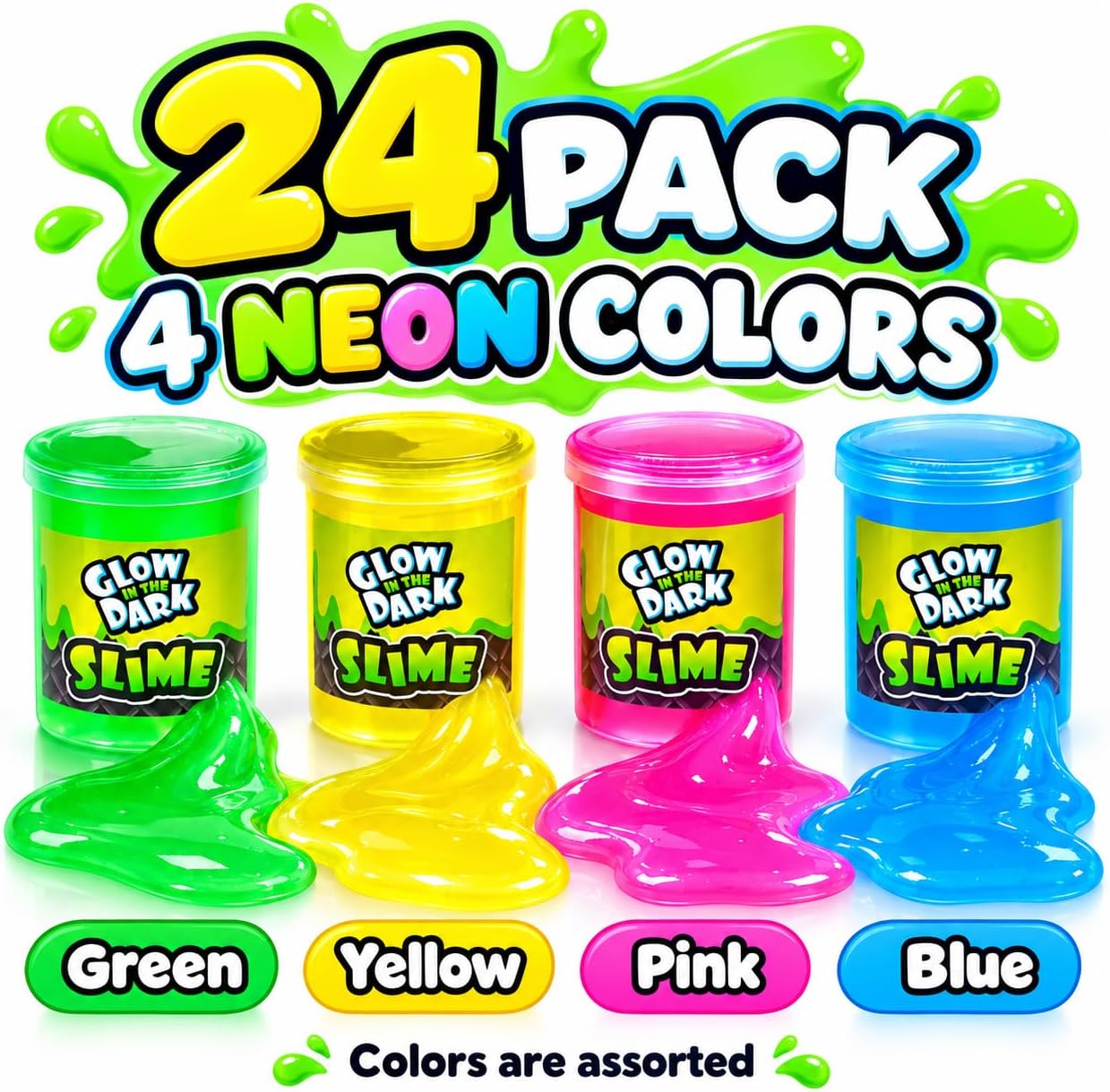 Detalle de Playbees Glow in the Dark Slime Party Favors, 24-Pack Neon Colors