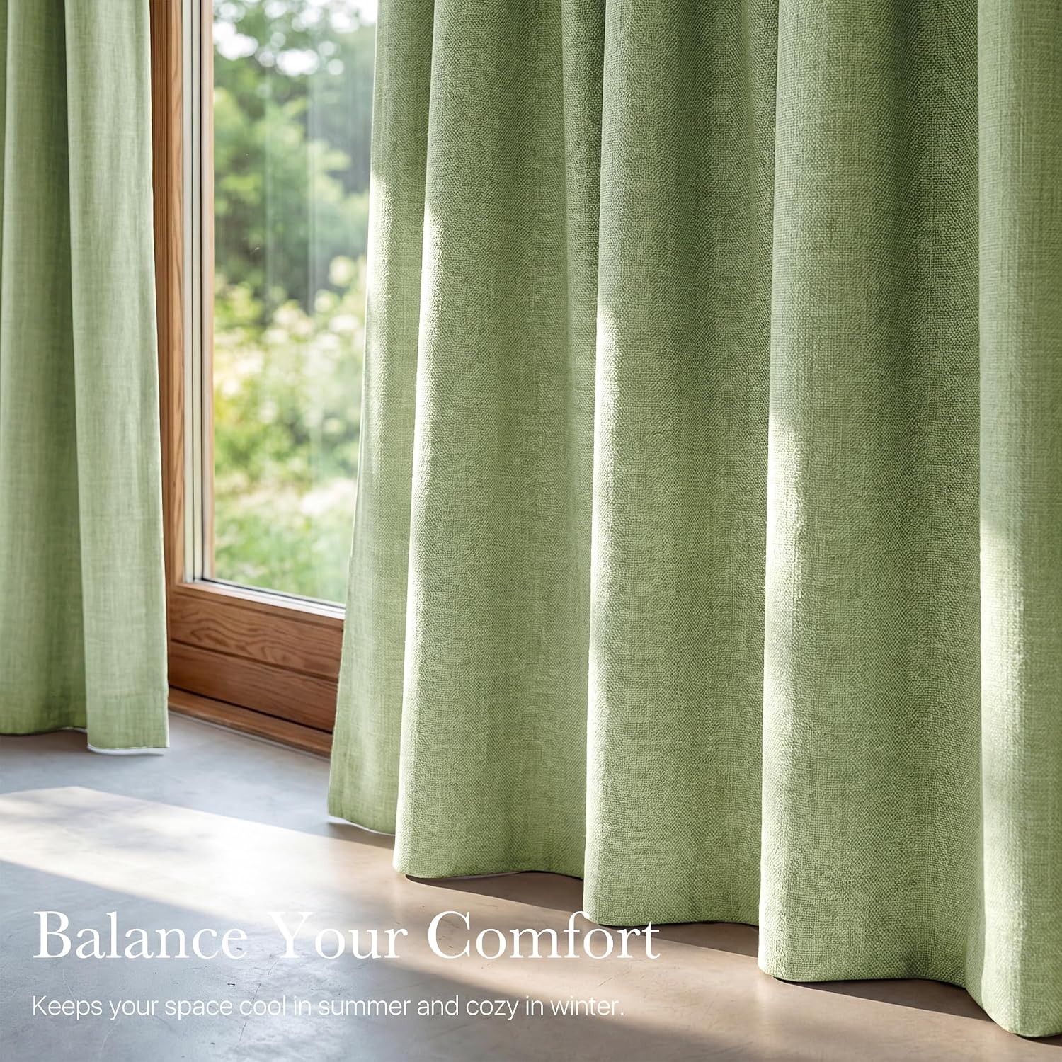 Detalle 2 de NICETOWN 100% Absolutely Blackout Linen Curtains – Olive Green, 52" Wide, 2 Panels (84" Long)