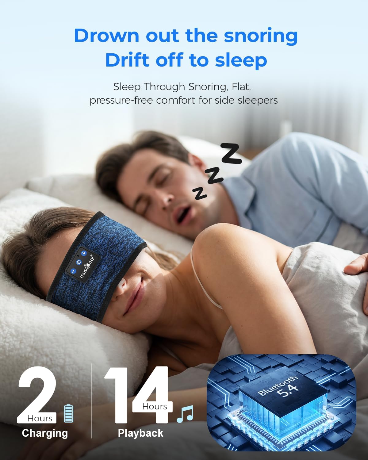Detalle de MUSICOZY Sleep Headphones Bluetooth Headband for Side Sleepers — Ultra-Soft, Pressure-Free Comfort