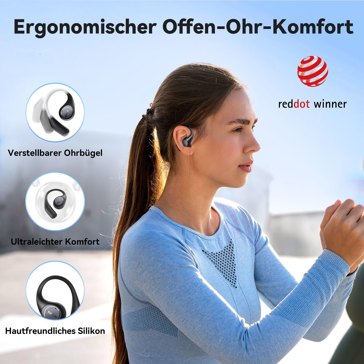 Detalle 2 de EarFun OpenJump Open‑Ear Kopfhörer 42 Std