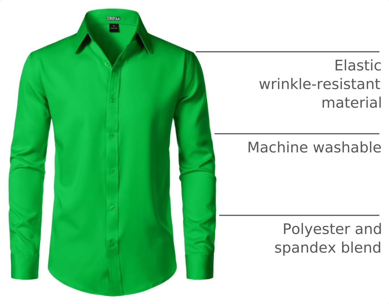 Detalle de ZEROYAA Men's Wrinkle-Resistant Long-Sleeve Dress Shirt, Stretch Modern Slim Fit