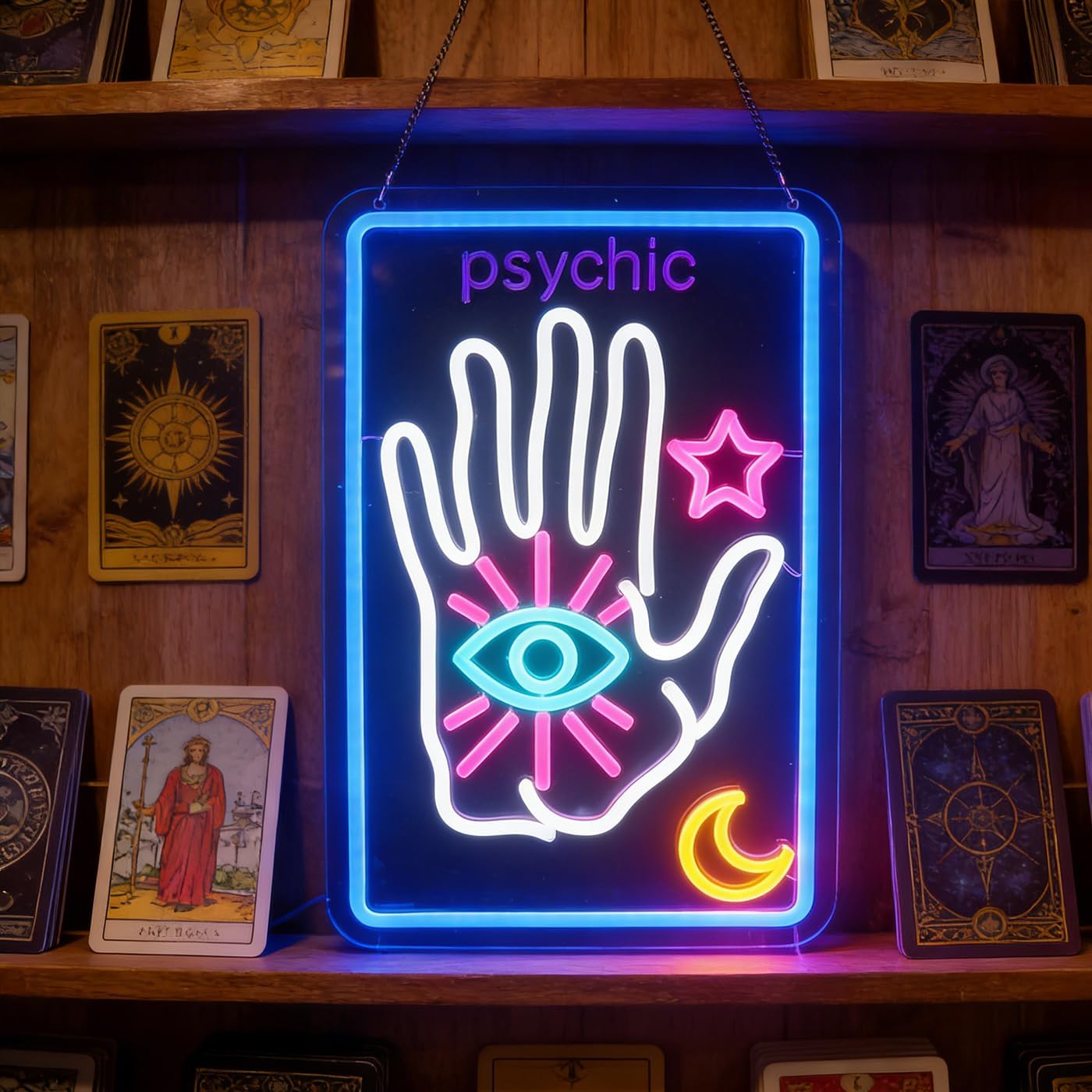Thumbnail 1 de Psychic Tarot Card Neon Sign – Moon & Star LED Wall Art by Nordstylee