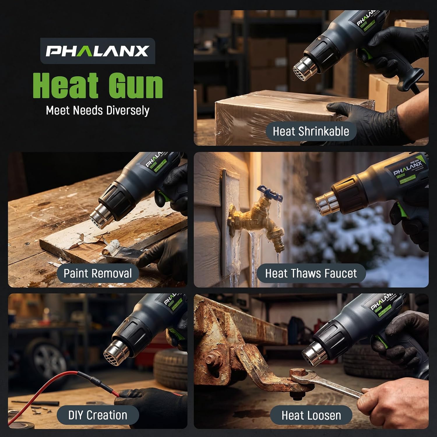 Thumbnail 5 de PHALANX 1800W Heat Gun with 4 Nozzles – Dual-Mode, Heavy-Duty for Crafts and Vinyl Wrap