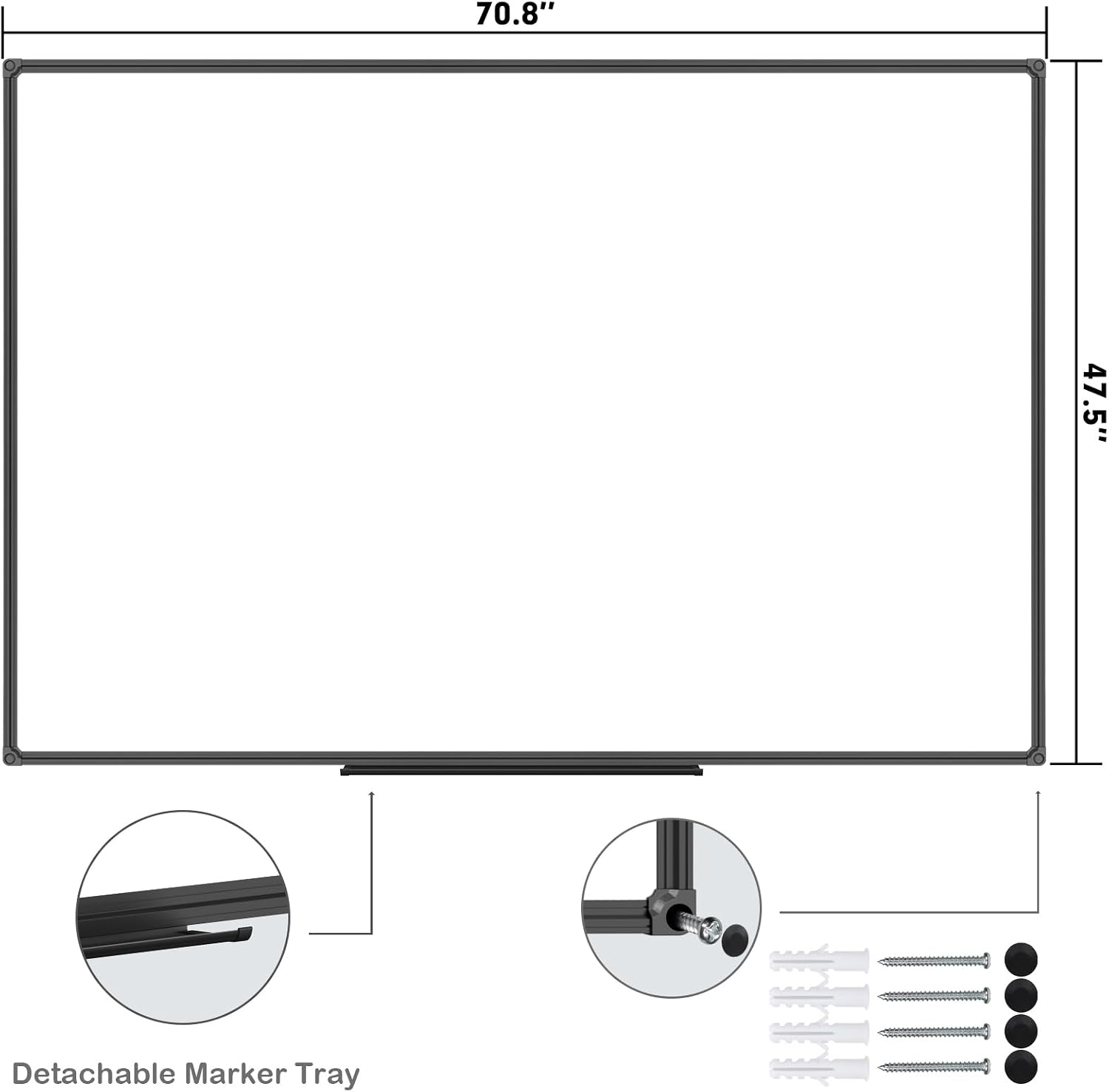 Detalle 2 de JILoffice 72 x 48 Inch Magnetic Whiteboard with Black Aluminum Frame