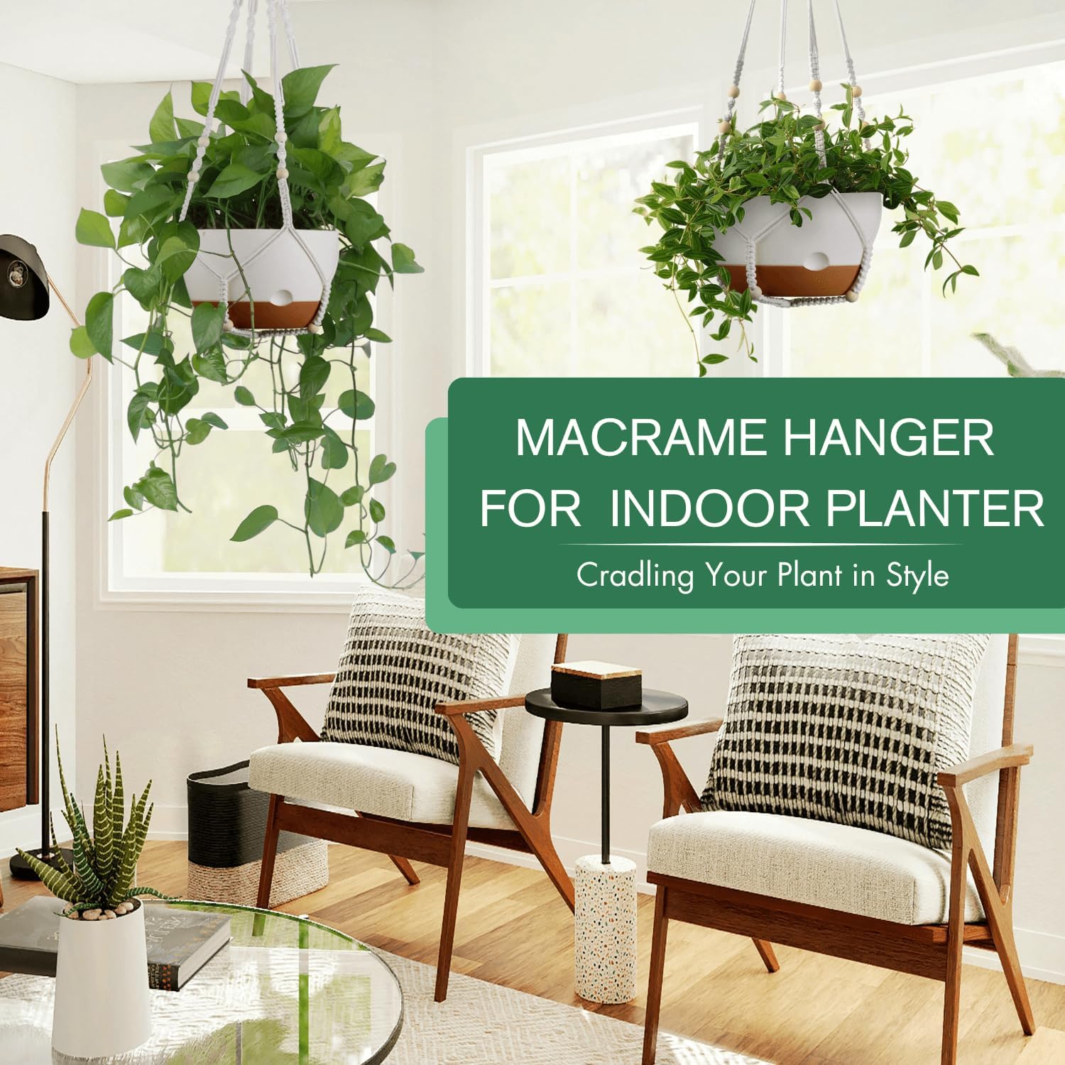 Detalle de montresor 10-Inch Hanging Planters, Self-Watering White PP Set of 2
