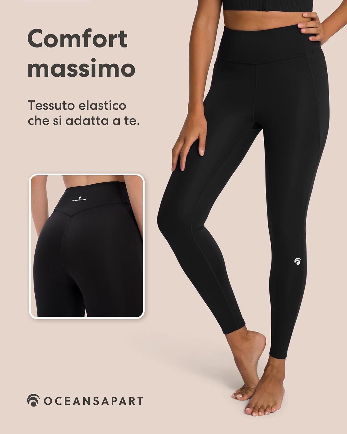 Detalle de Oceansapart Soho LeggingsSportivi Donna con Tasche Laterali e Vita Alta