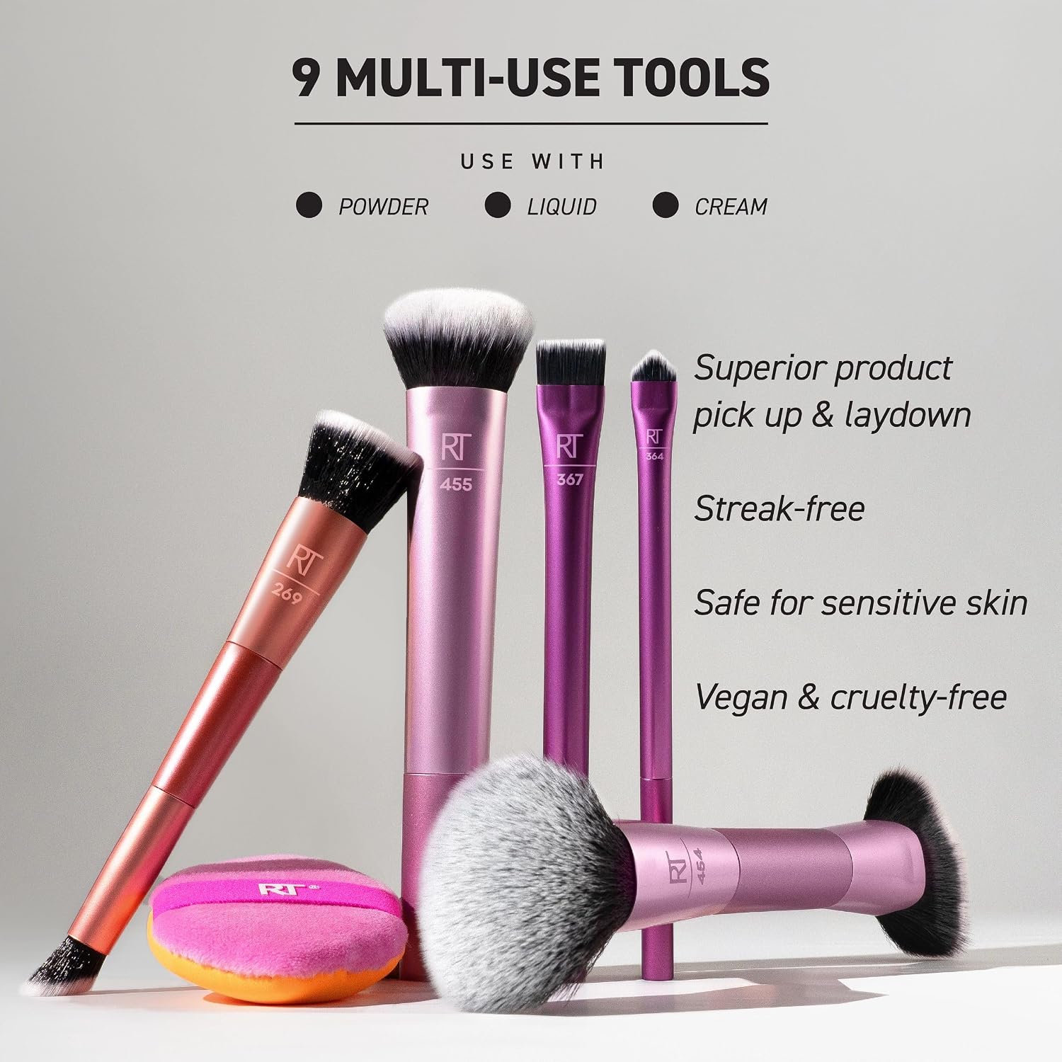 Detalle de Real Techniques Big Blends Energy Pinsel-Set (6-teilig) für Puder, Creme & Flüssigprodukte – vegan & tierversuchsfrei