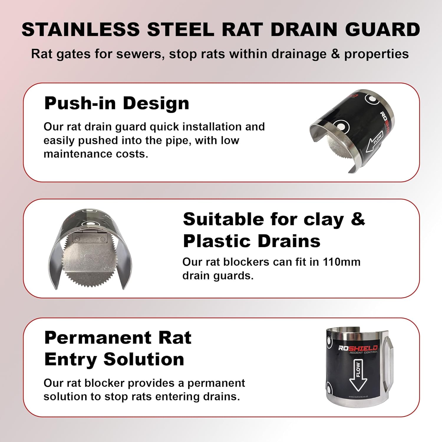 Detalle de Roshield Rat Drain Guard 4" stainless steel drain protector 🛠