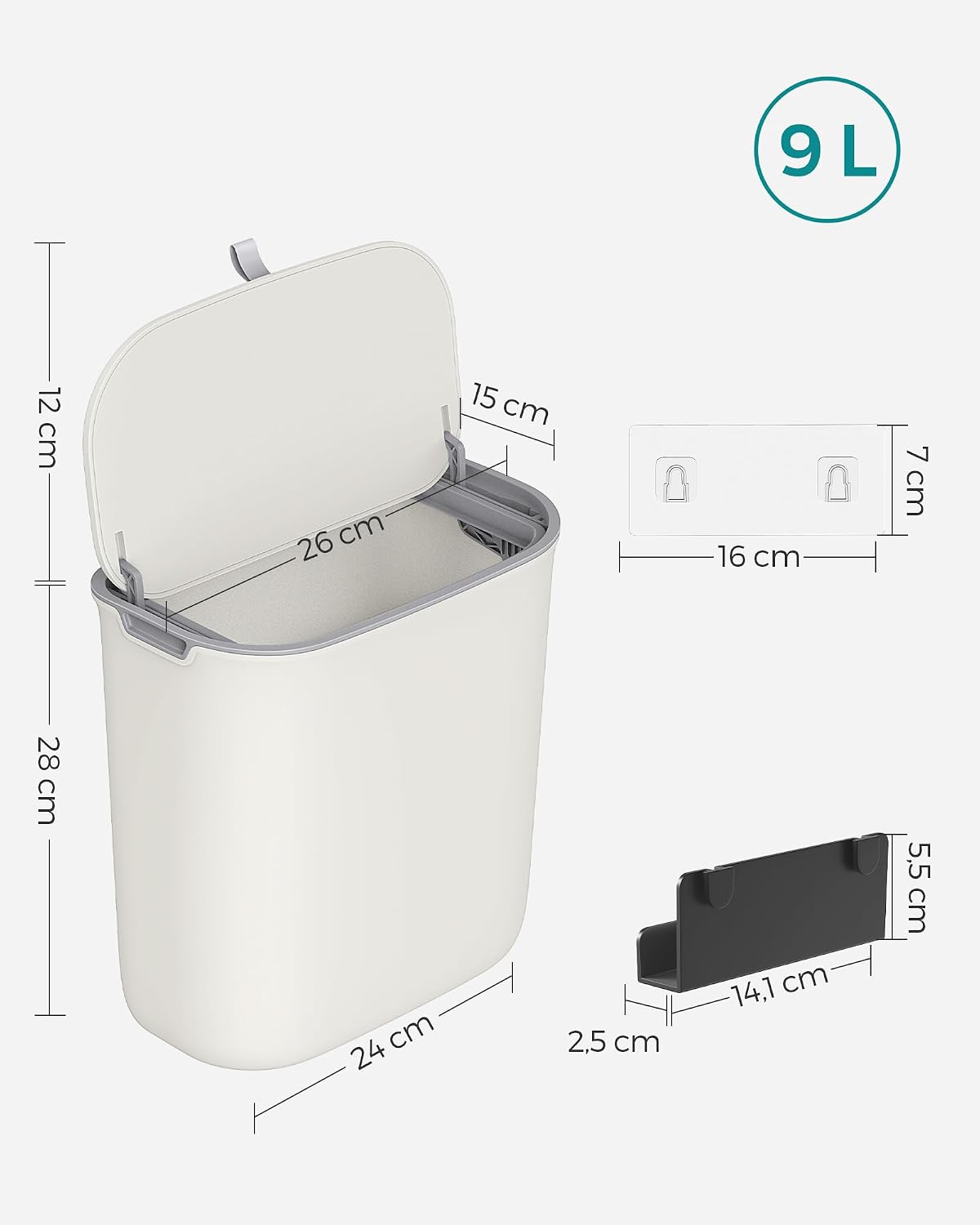 Detalle de SONGMICS PUNKOOL Collection LTB820W9 hangende afvalbak, 9 liter