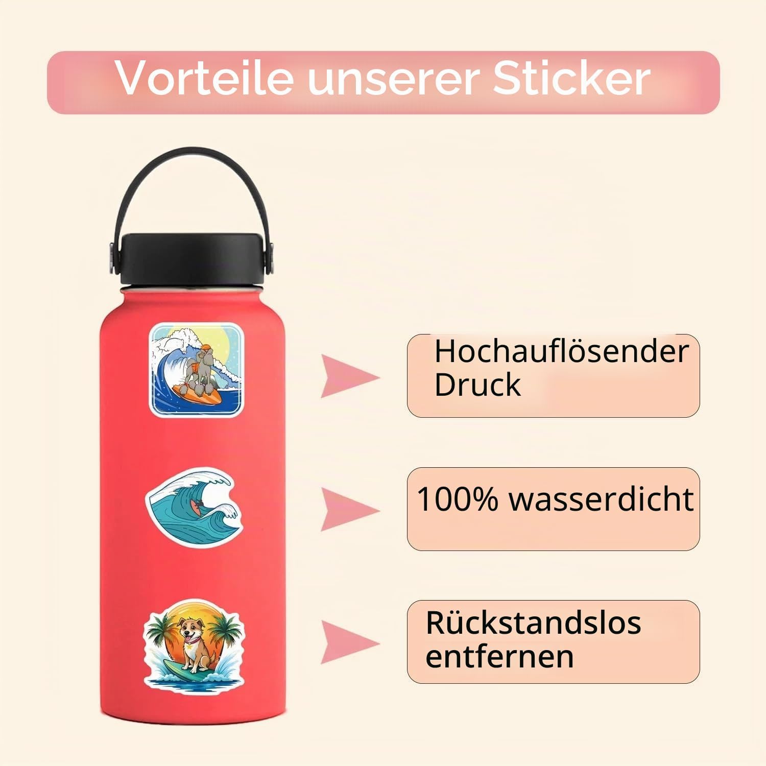 Detalle de Luzhans Surf-Aufkleber-Set – 100 wasserdichte Vinyl-Sticker für Auto, Laptop, Handy, Board und mehr