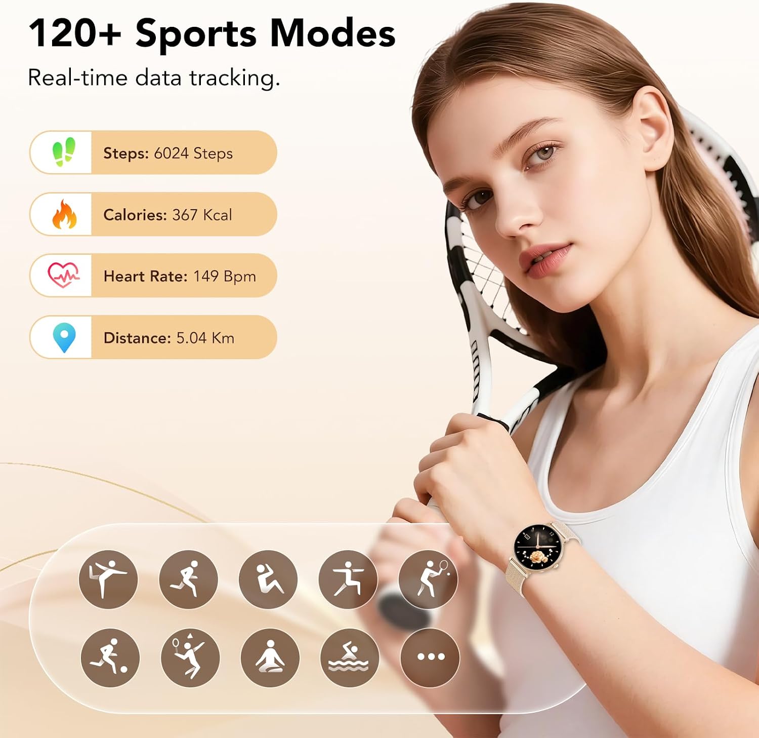 Thumbnail 4 de taopodo Orologio Smartwatch Donna con Schermo AMOLED rotondo 1,27" – Chiamate Bluetooth, 120+ Modalità sportive, IP68 (Oro Rosa)