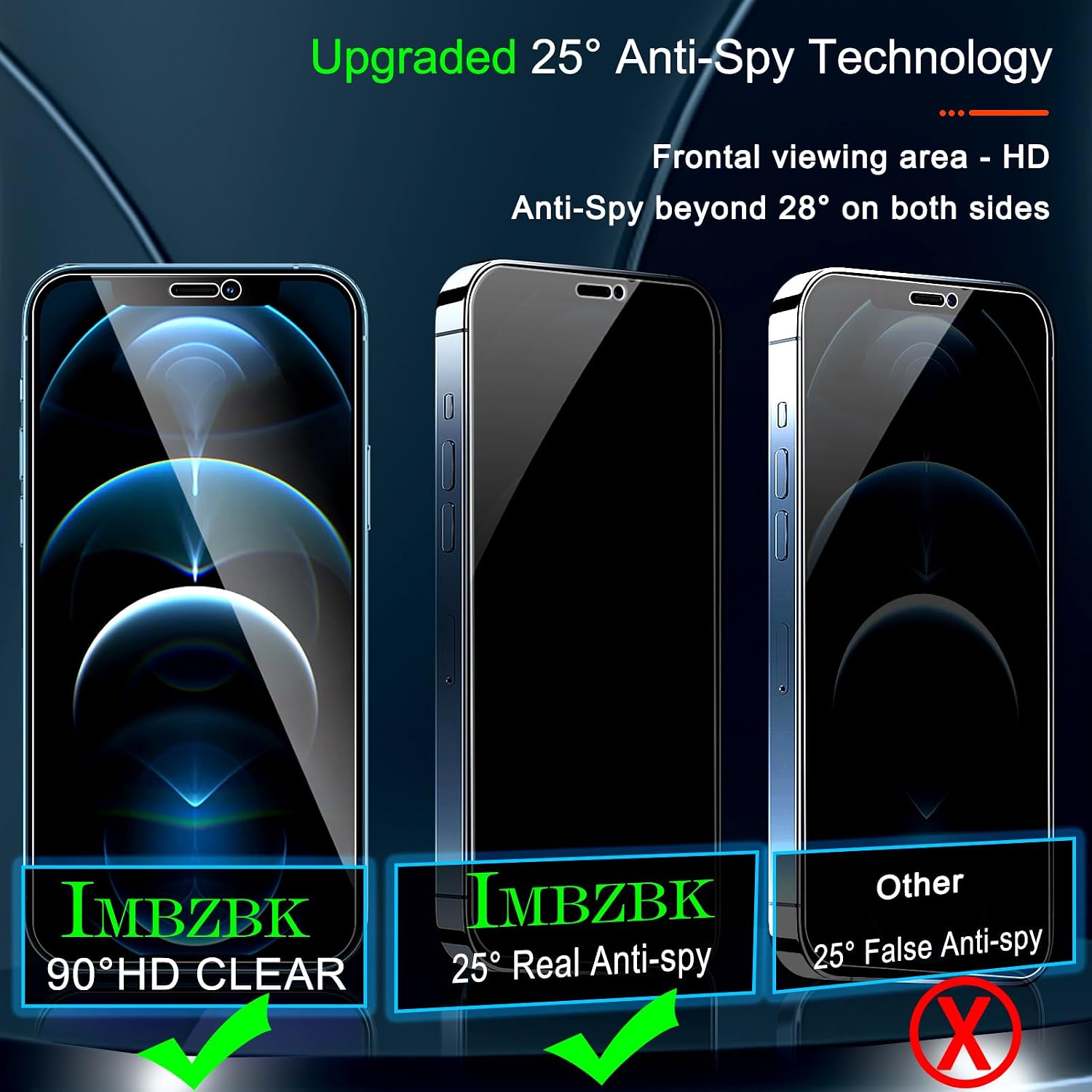 Detalle de IMBZBK iPhone 12 Pro Max Privacy Screen Protector, Tempered Glass 3-Pack