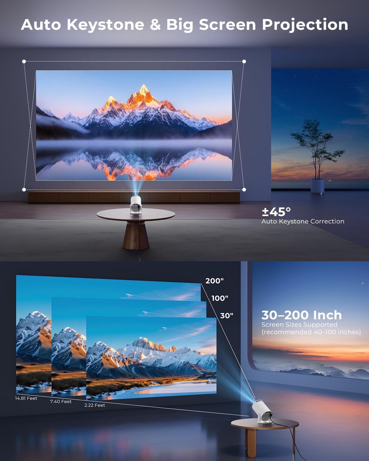 Thumbnail 6 de Mini Portable Projector with Wi‑Fi, Bluetooth, Built‑In Apps, 180° Rotation, Auto Keystone (Supports 4K/1080p)