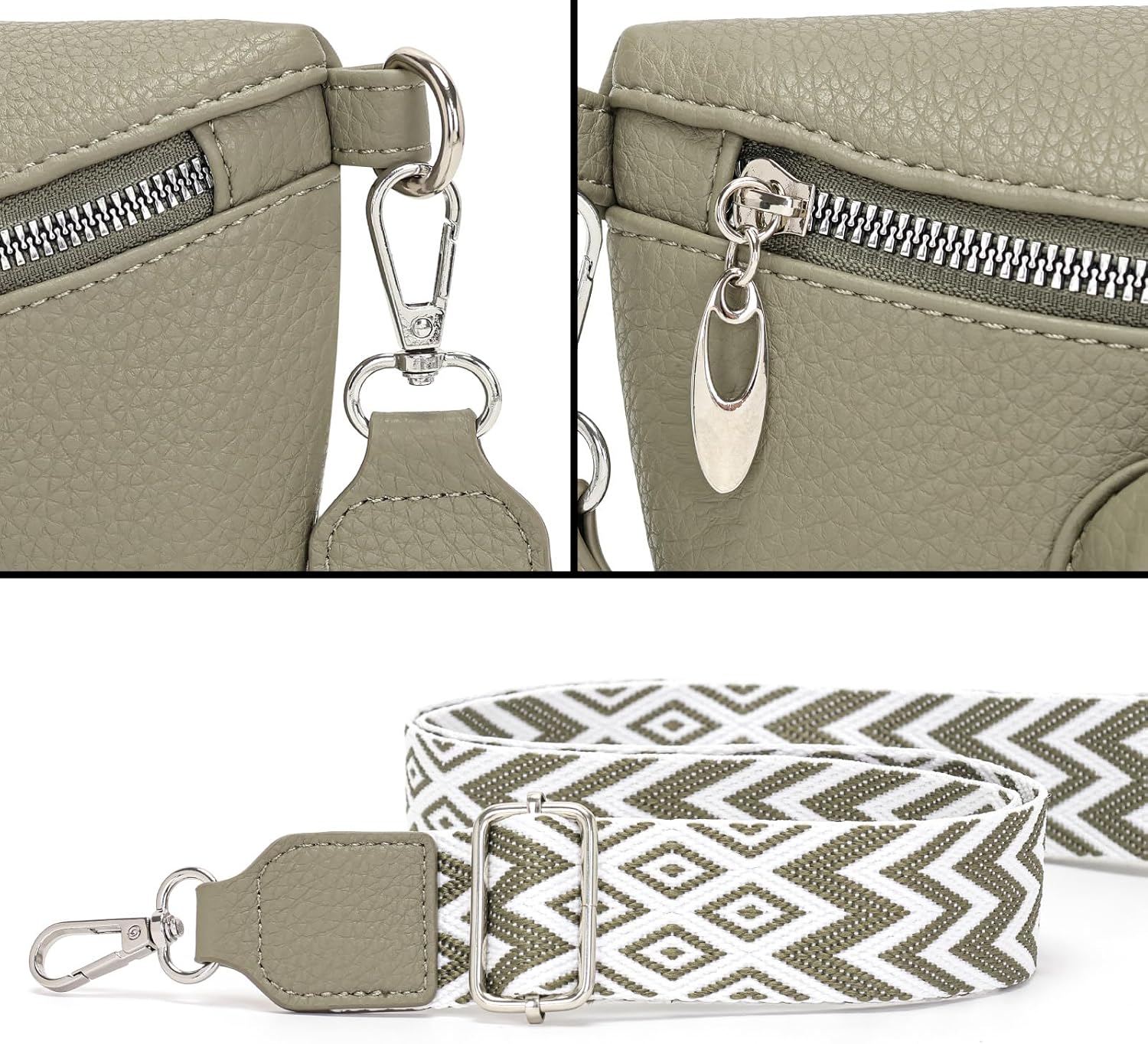 Detalle de Snmoec Bauchtasche Damen/Gürteltasche als Crossbody Bag mit Handytasche – mittelgroß, Grau/Grün