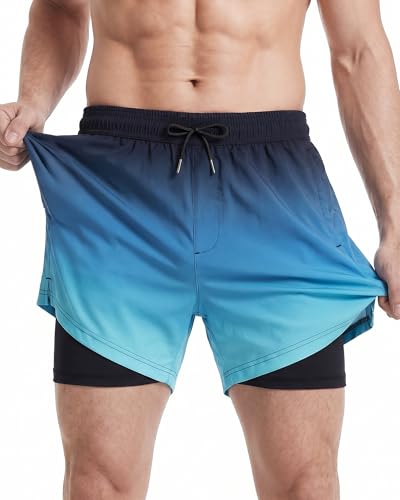 Detalle de maamgic Costume Uomo Mare 2-in-1: Short da nuoto con fodera compressionante e asciugatura rapida