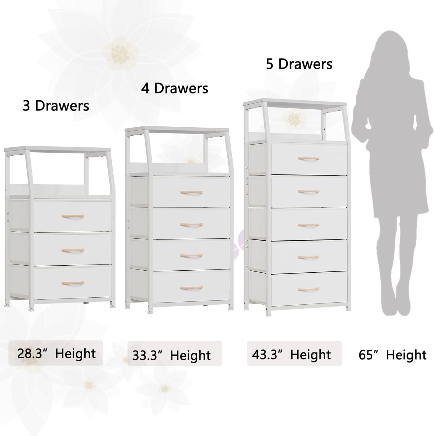 Thumbnail 6 de Furnulem White Nightstand 3-Drawer 28.3" H