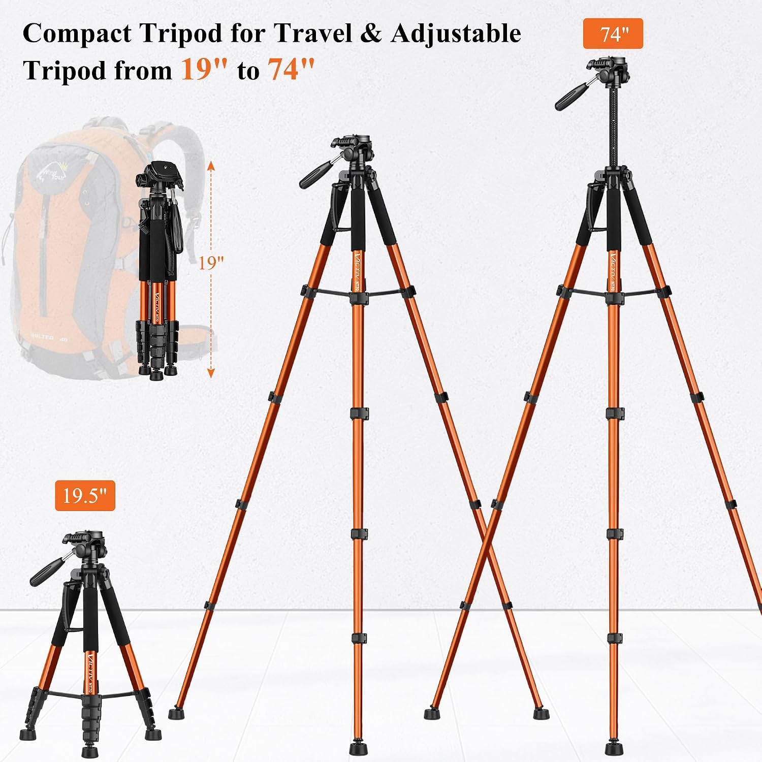 Detalle de Victiv NT70 74-Inch Aluminum Tripod for Cameras and Phones, Orange