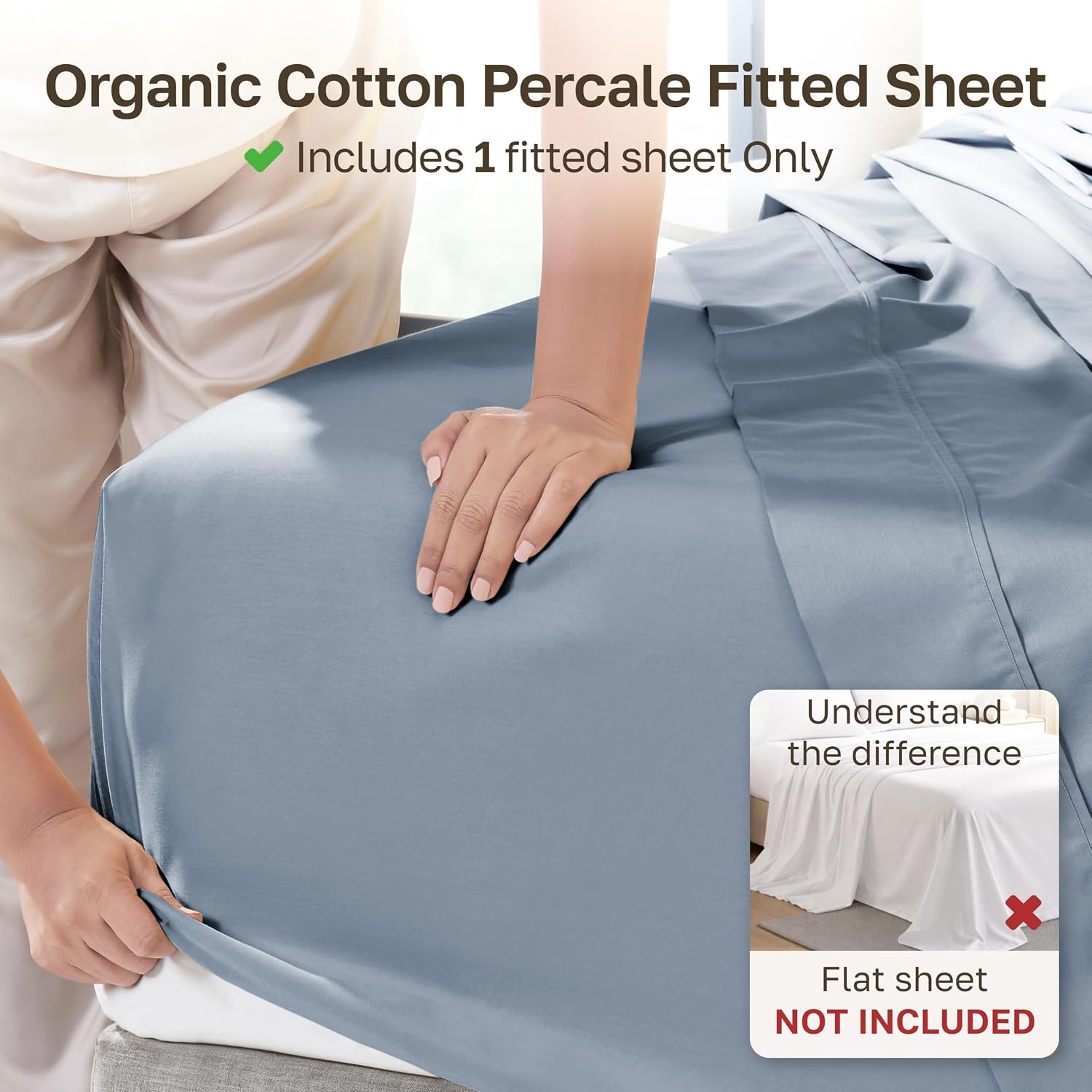Detalle 2 de California Design Den Organic Cotton Fitted Sheet, Twin XL