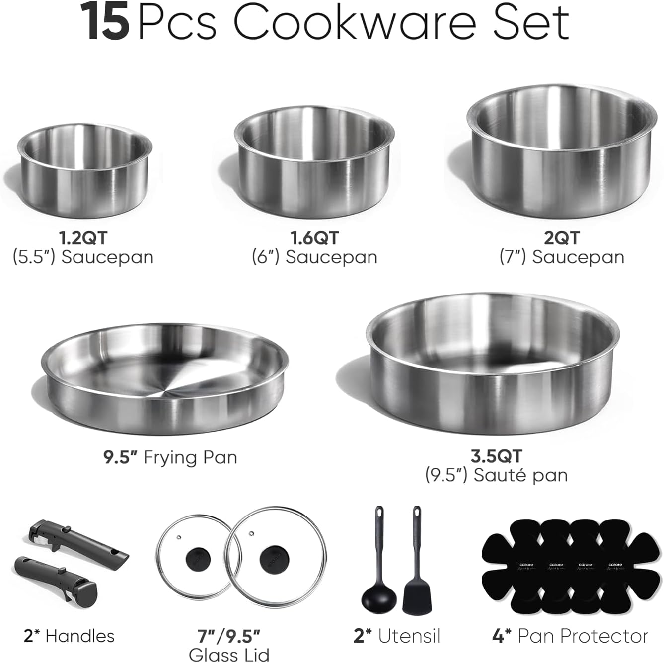 Thumbnail 1 de CAROTE Pots and Pans Set (15 pcs) with Detachable Stainless Steel Handles