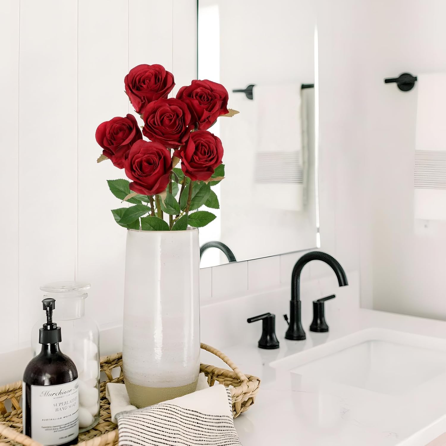 Thumbnail 5 de Oairse artificial rose bouquet, 6 red roses