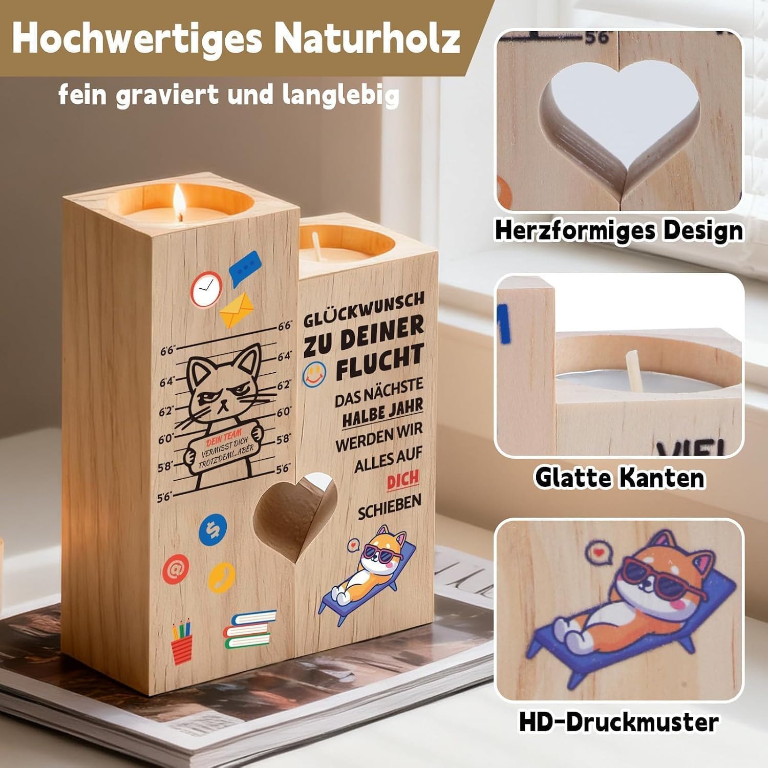 Detalle de Belillpipi Herzförmiger Holz-Kerzenhalter als Abschiedsgeschenk für Kollegen