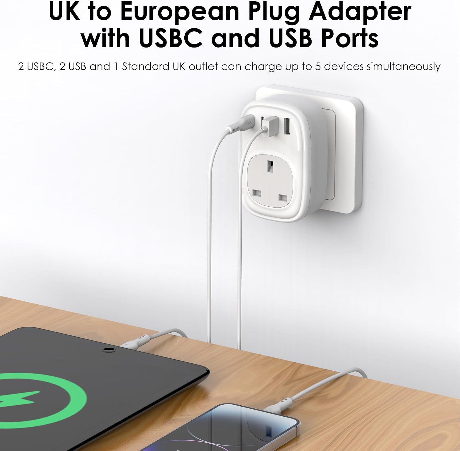Thumbnail 2 de Tusreda UK to EU Plug Adapter – 40W USB-C Fast Travel Charger (Schuko)