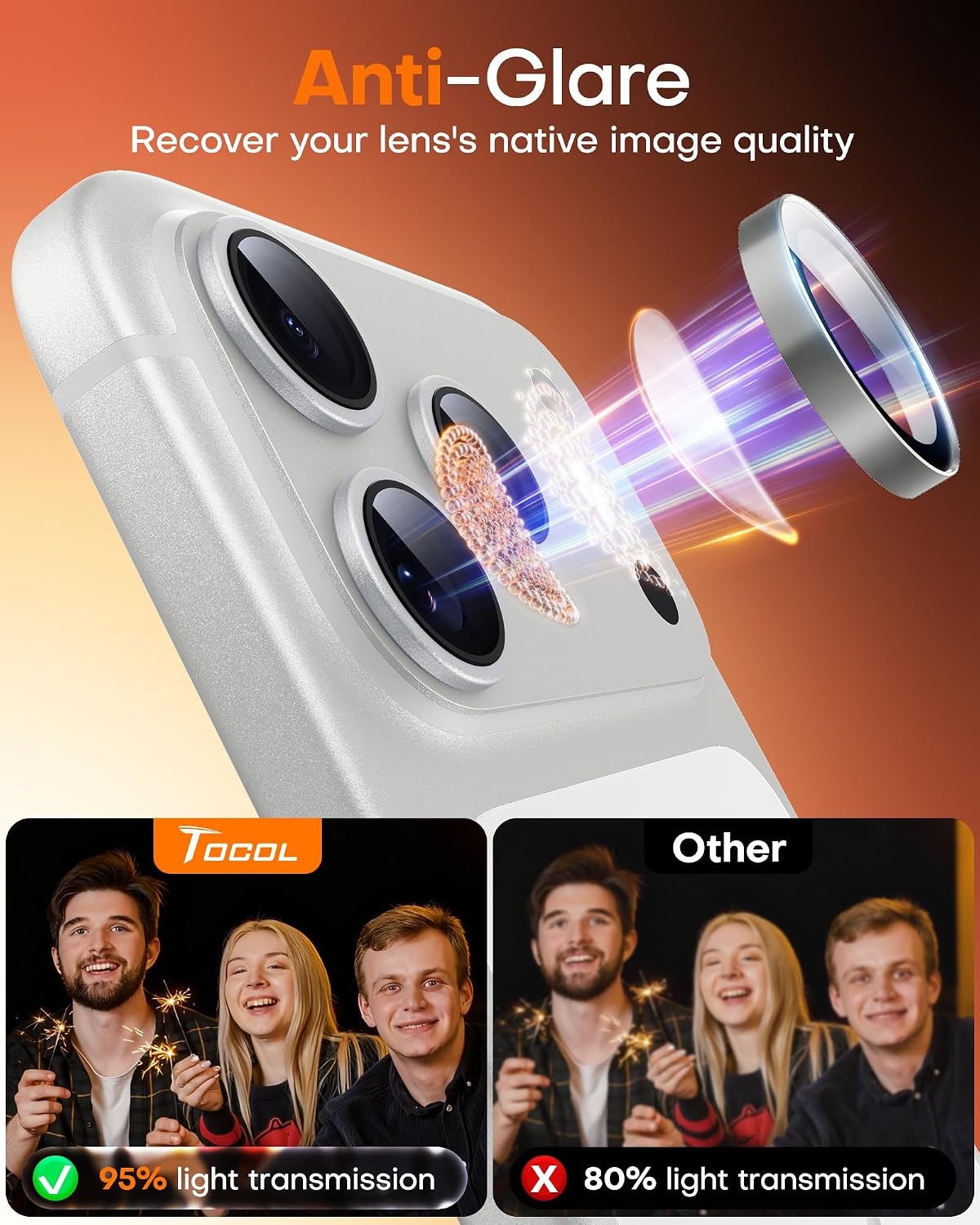 Detalle 2 de TOCOL osłona obiektywu do iPhone 18 Pro i Pro Max, szkło hartowane 9H, szara