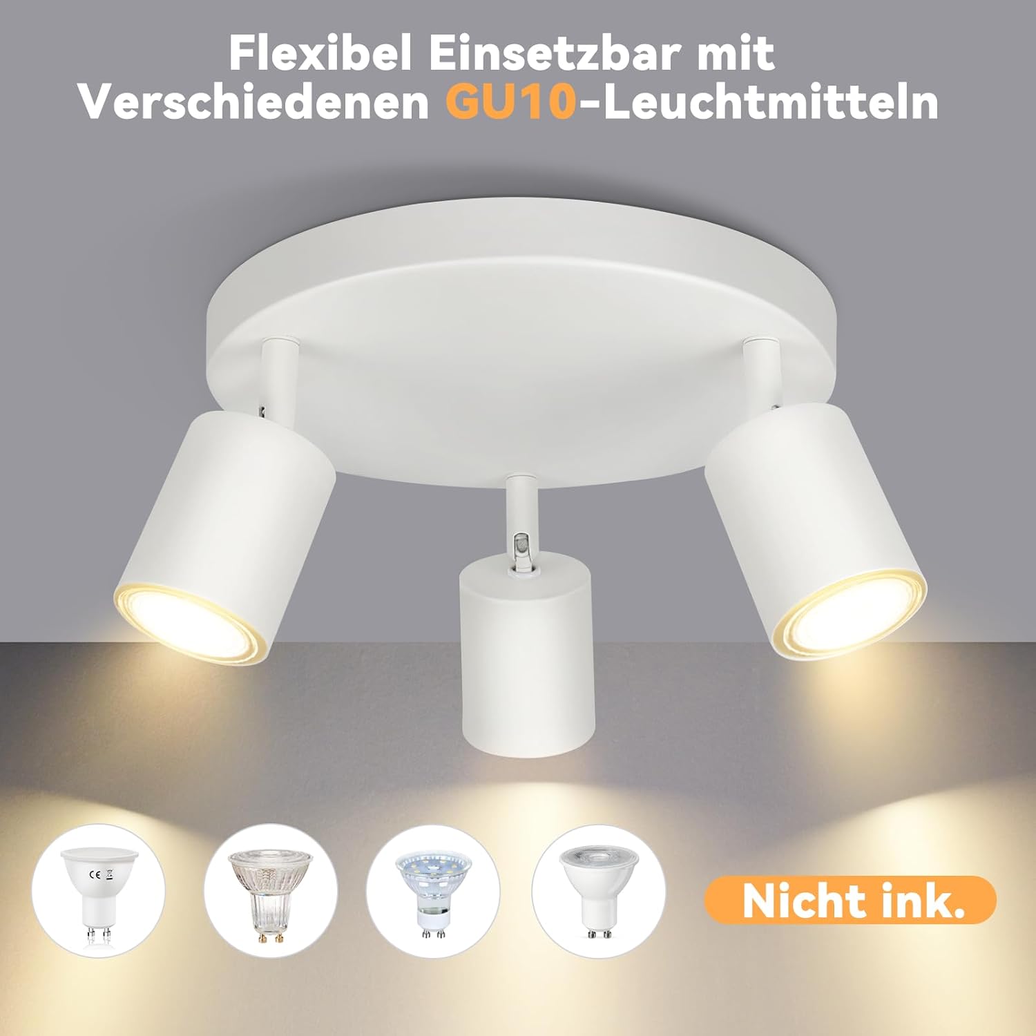 Thumbnail 1 de Homefire Deckenstrahler 3-flammig Deckenlampe Rund mit 350° Schwenkbarkeit – GU10 LED, Weiß
