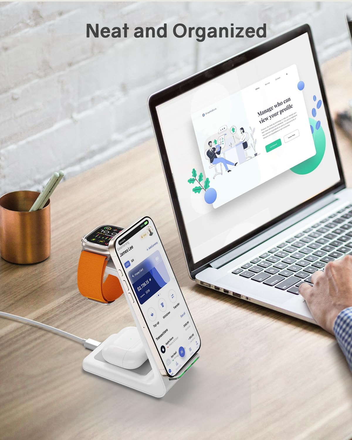 Thumbnail 4 de CIYOYO Wireless Charging Station for Apple (3-in-1) Stand Dock for iPhone, Apple Watch & AirPods