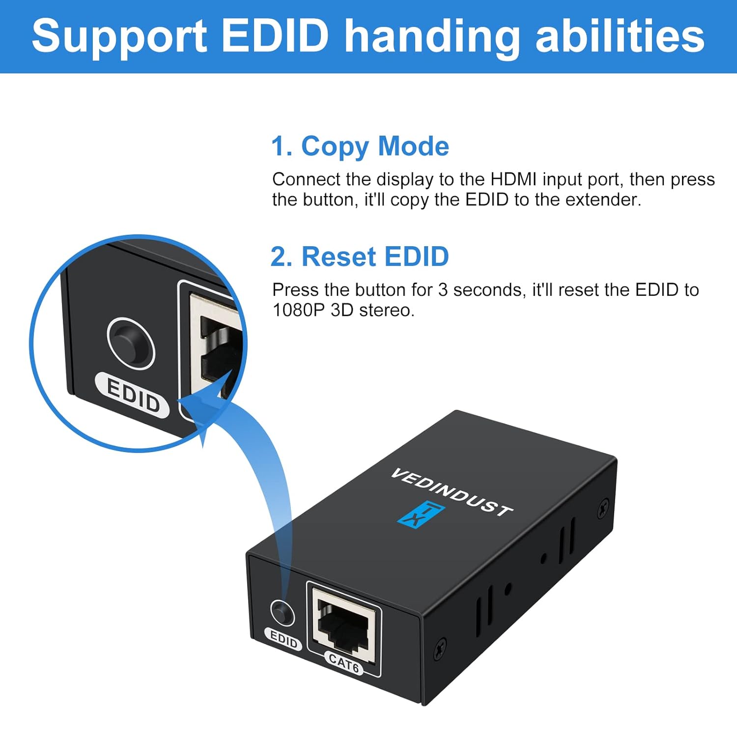 Thumbnail 3 de VEDINDUST HDMI Extender 60M: Trasmettitore e Ricevitore RJ45 per HDMI fino a 60 m