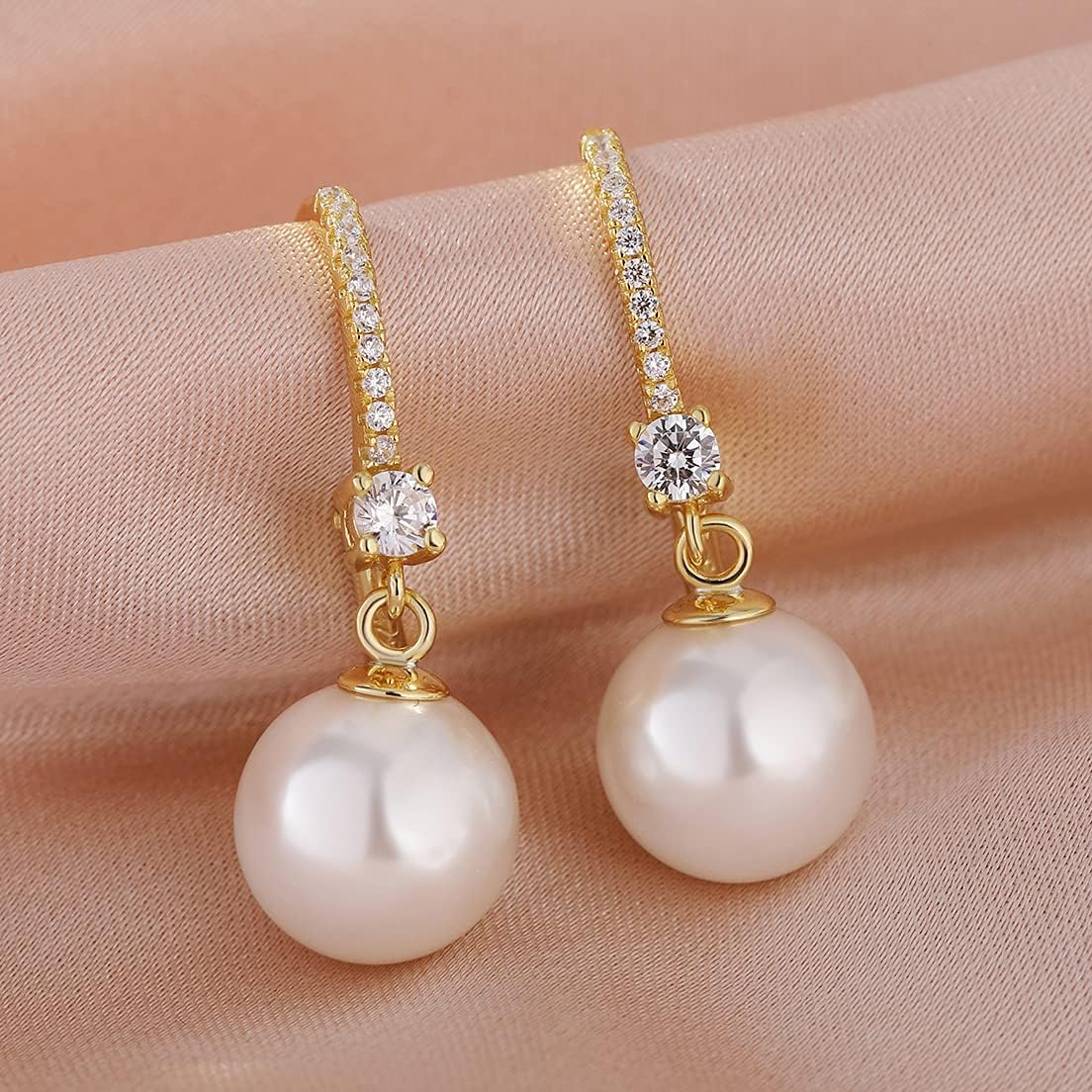 Detalle de jiamiaoi Perlenohrringe aus 925 Silber, 18Kt Weißgold plattiert – mit Perlen (8–10 mm)