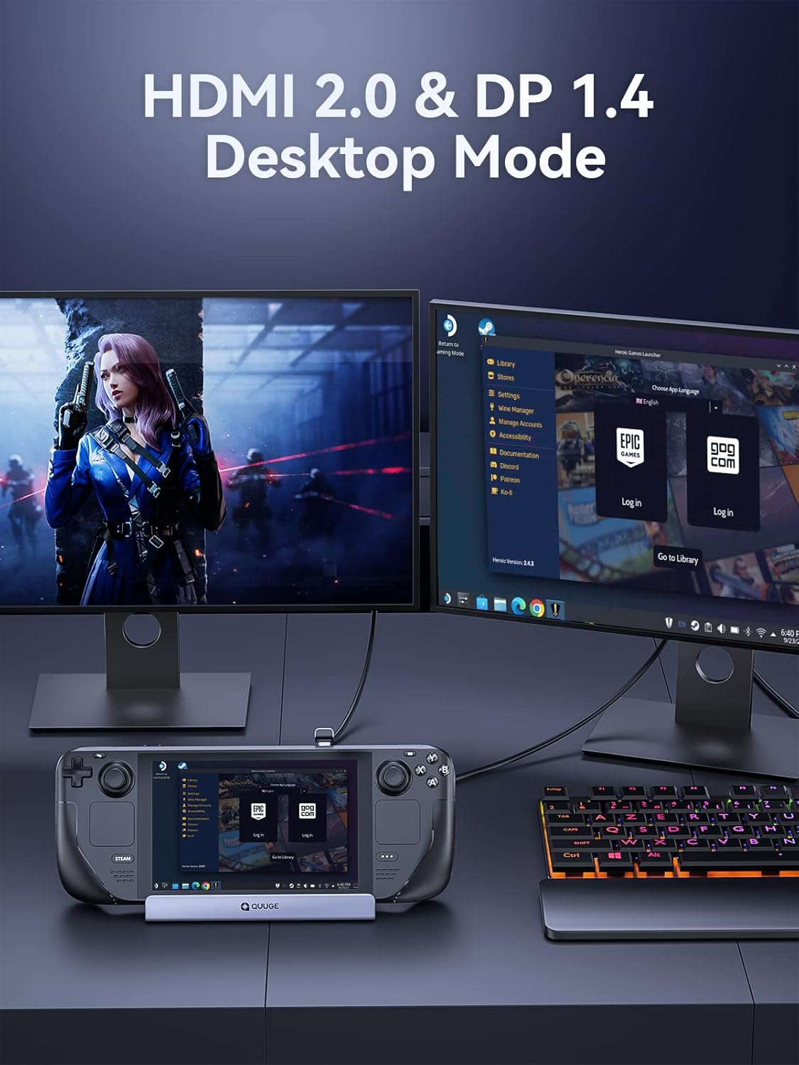 Thumbnail 3 de QUUGE Steam Deck Dock Dual Monitor (7 in 1) with HDMI 2.0, DisplayPort 1.4, 4K60Hz and 100W charging