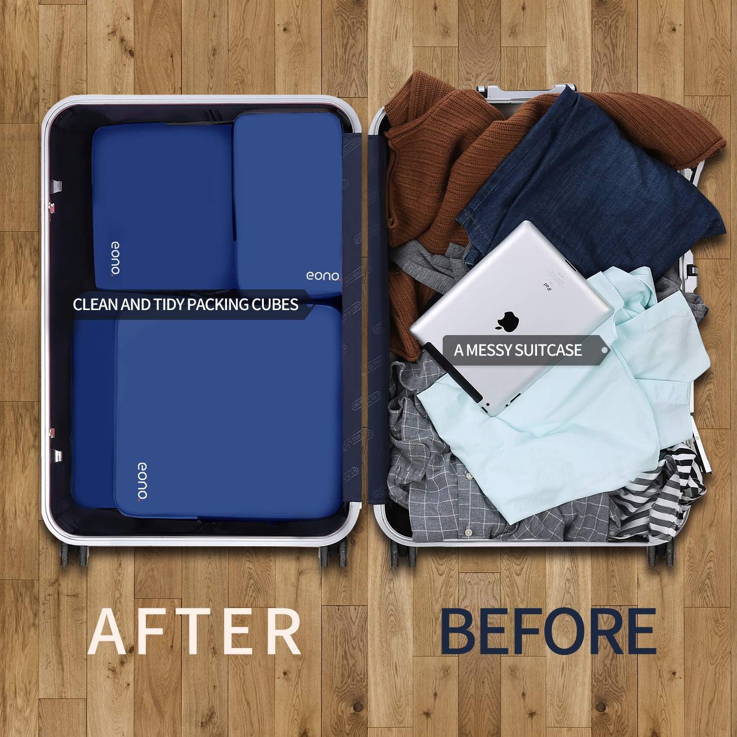 Thumbnail 4 de Eono Compression Packing Cubes Set (3/4/6) – Travel Organisers for Luggage, Backpack, and Gym