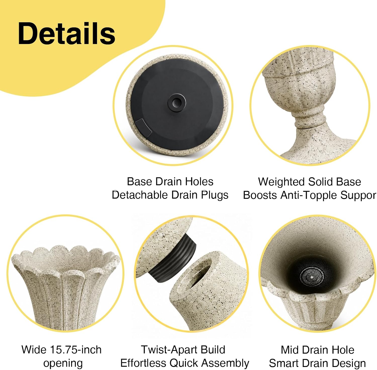 Detalle de NicBex Urn Planters, 23.62-Inch