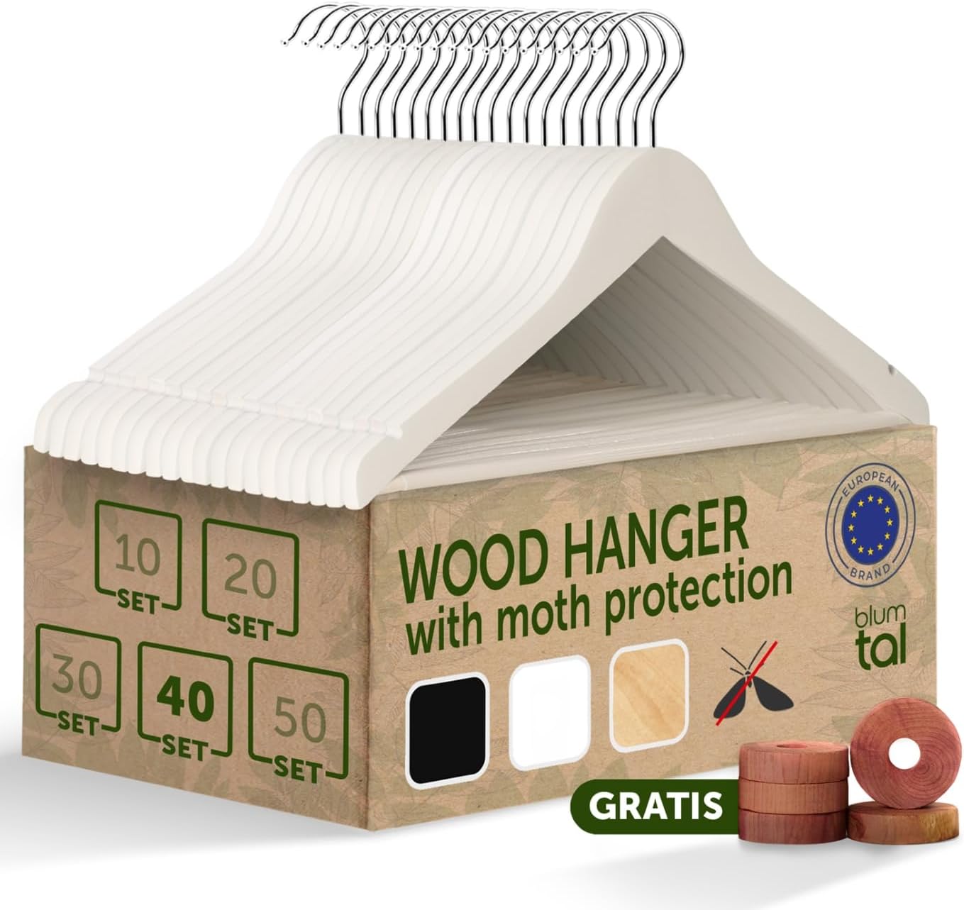 Detalle 2 de Blumtal klädhängare, 10-pack med 360°-krok och halkskyddad byxstång